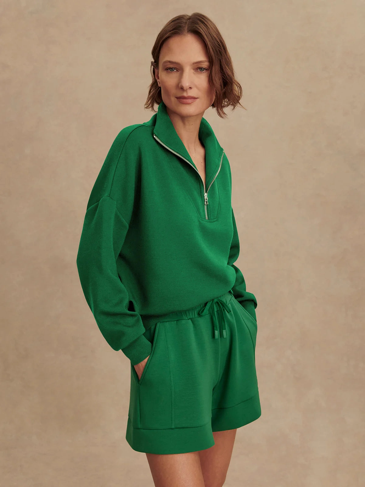 Varley Hawley Half-Zip Sweat in Verdant Green Durable Fiber Blend