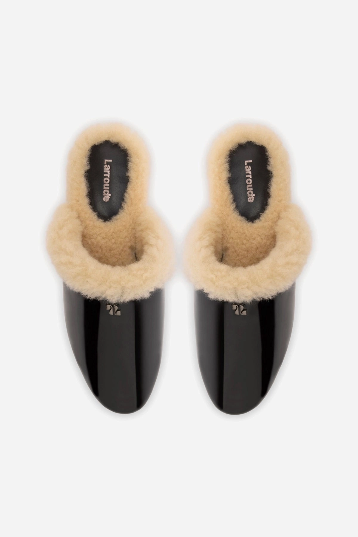 Venice Flat Mule In Black Patent Leather And Natural Shearling Dream Walk