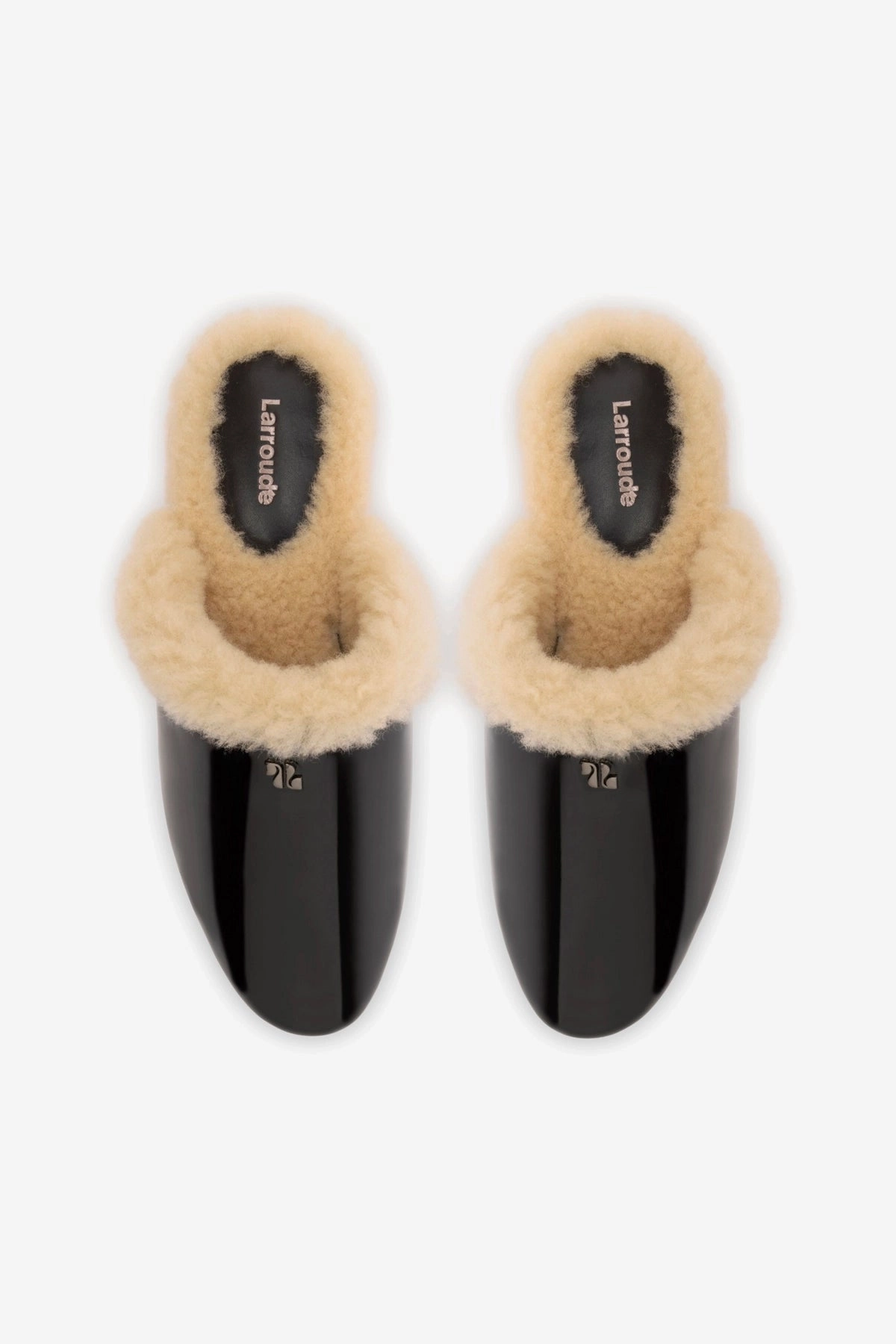 Venice Flat Mule In Black Patent Leather And Natural Shearling Torsion control Power Base