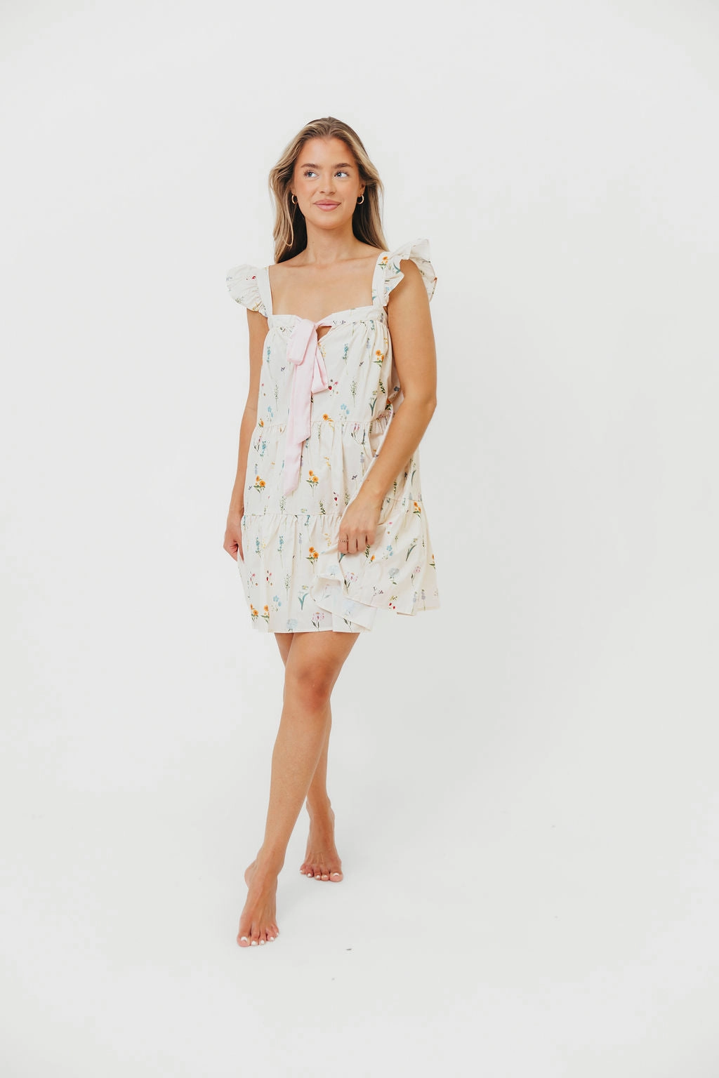 Color Glow Lulu Flutter Sleeve Mini Dress in Floral