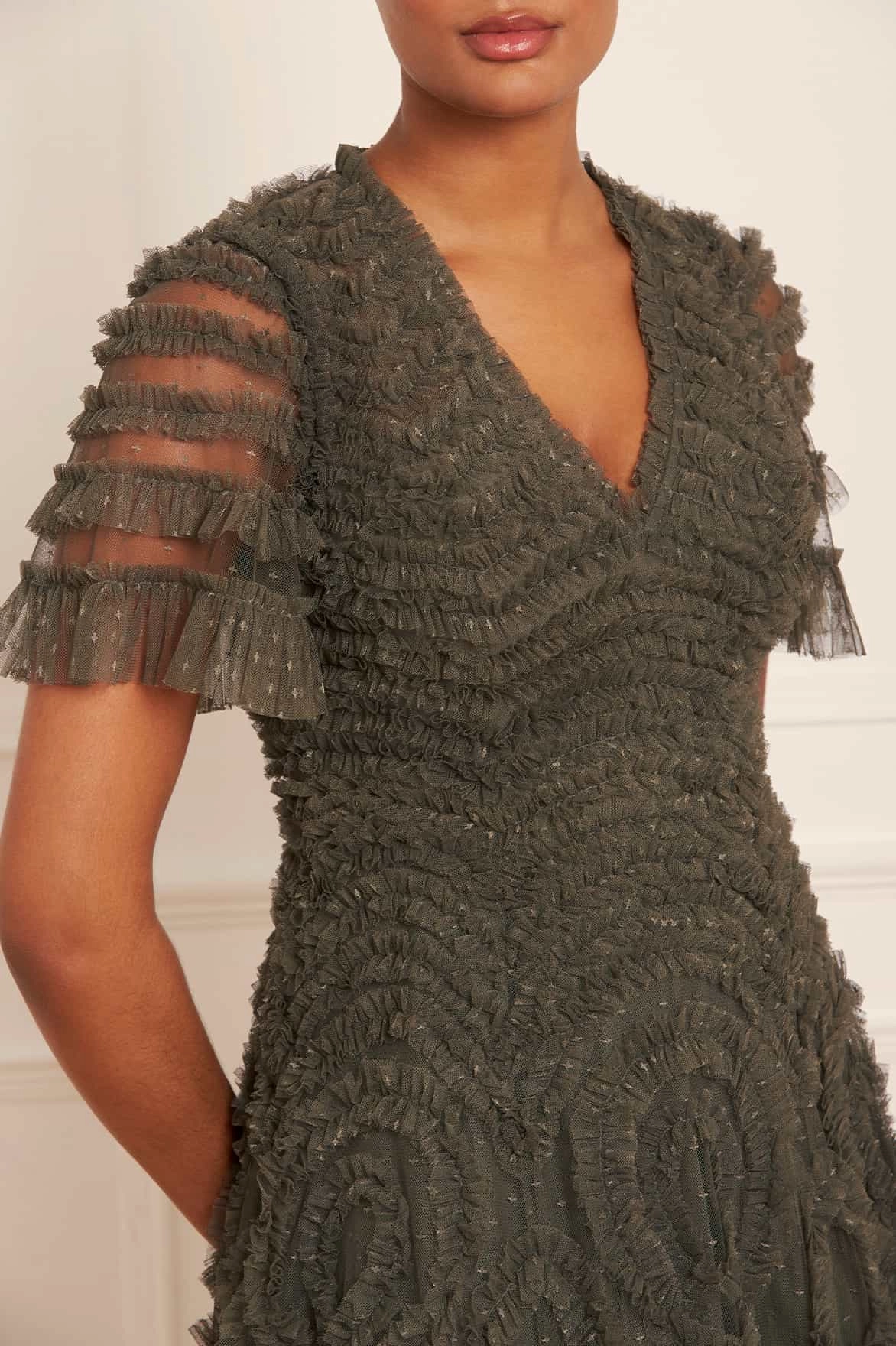 Verity Ruffle V-Neck Gown Wool-Blend