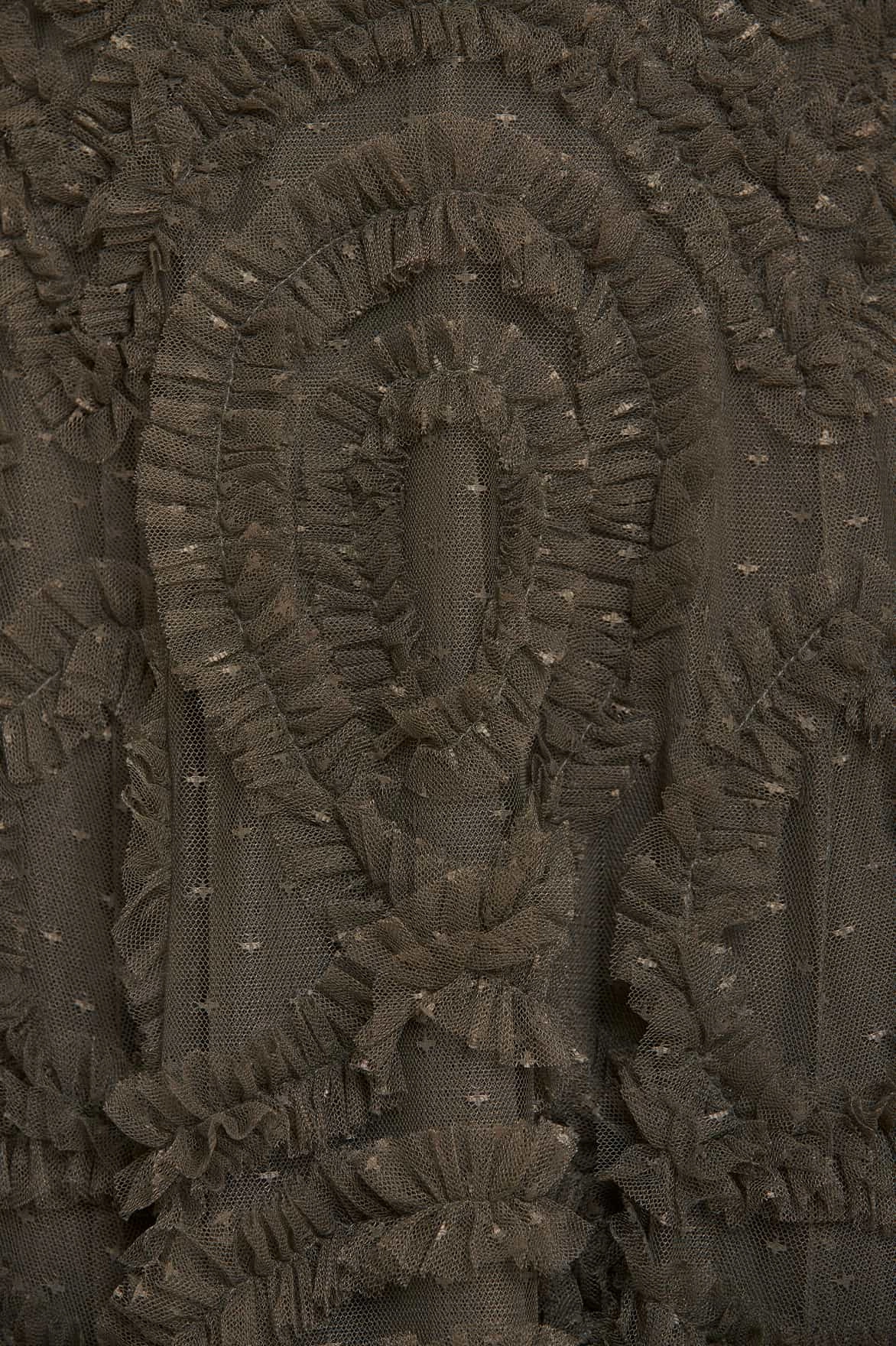 Sheer-Overlay Verity Ruffle V-Neck Gown