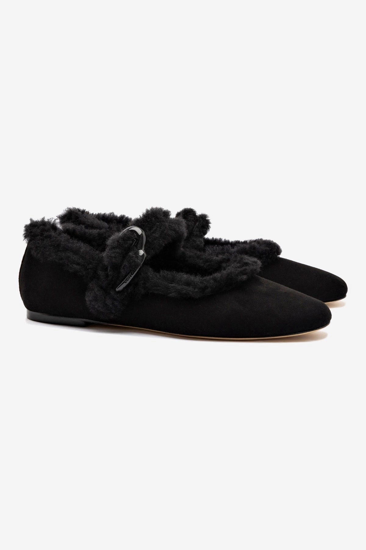 Bone Aid Foot Support Verona Ballet Flat In Black Suede And Black Shearling