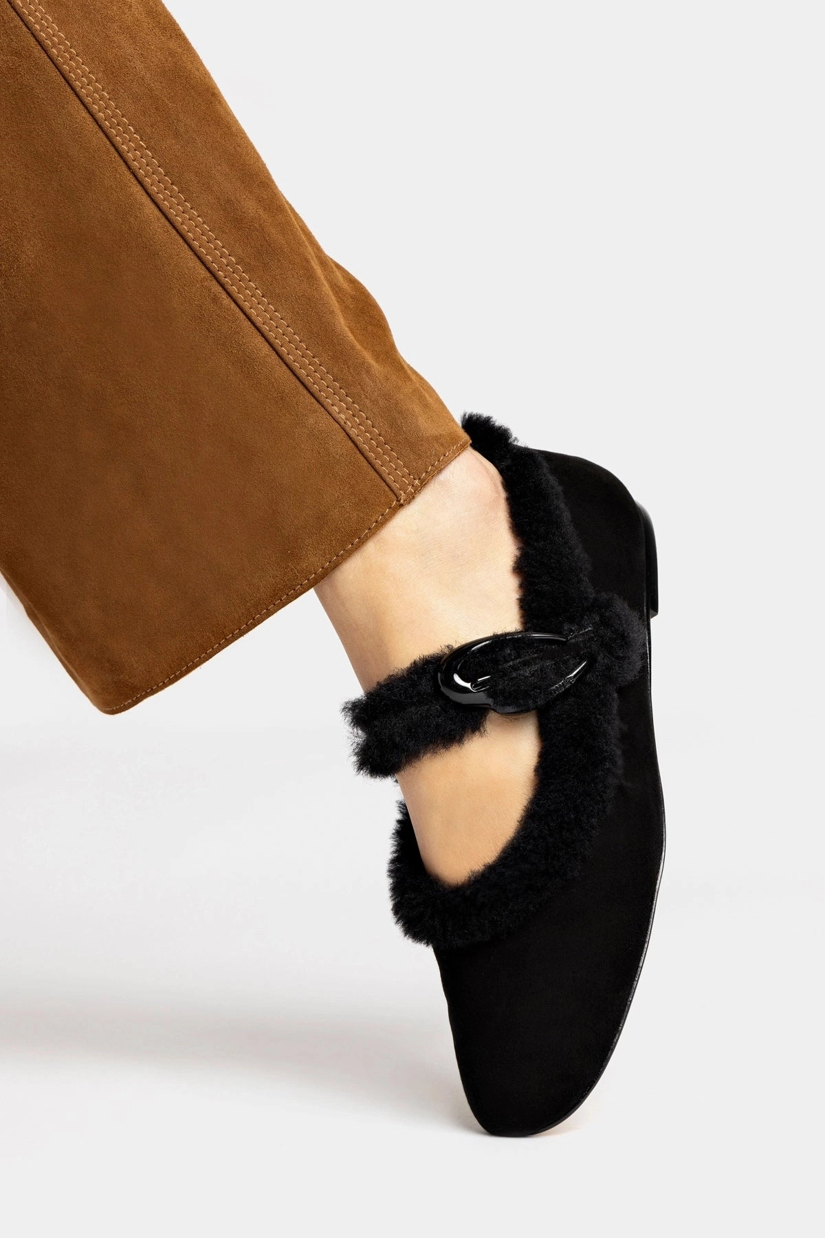 Verona Ballet Flat In Black Suede And Black Shearling construction Knitted Warm