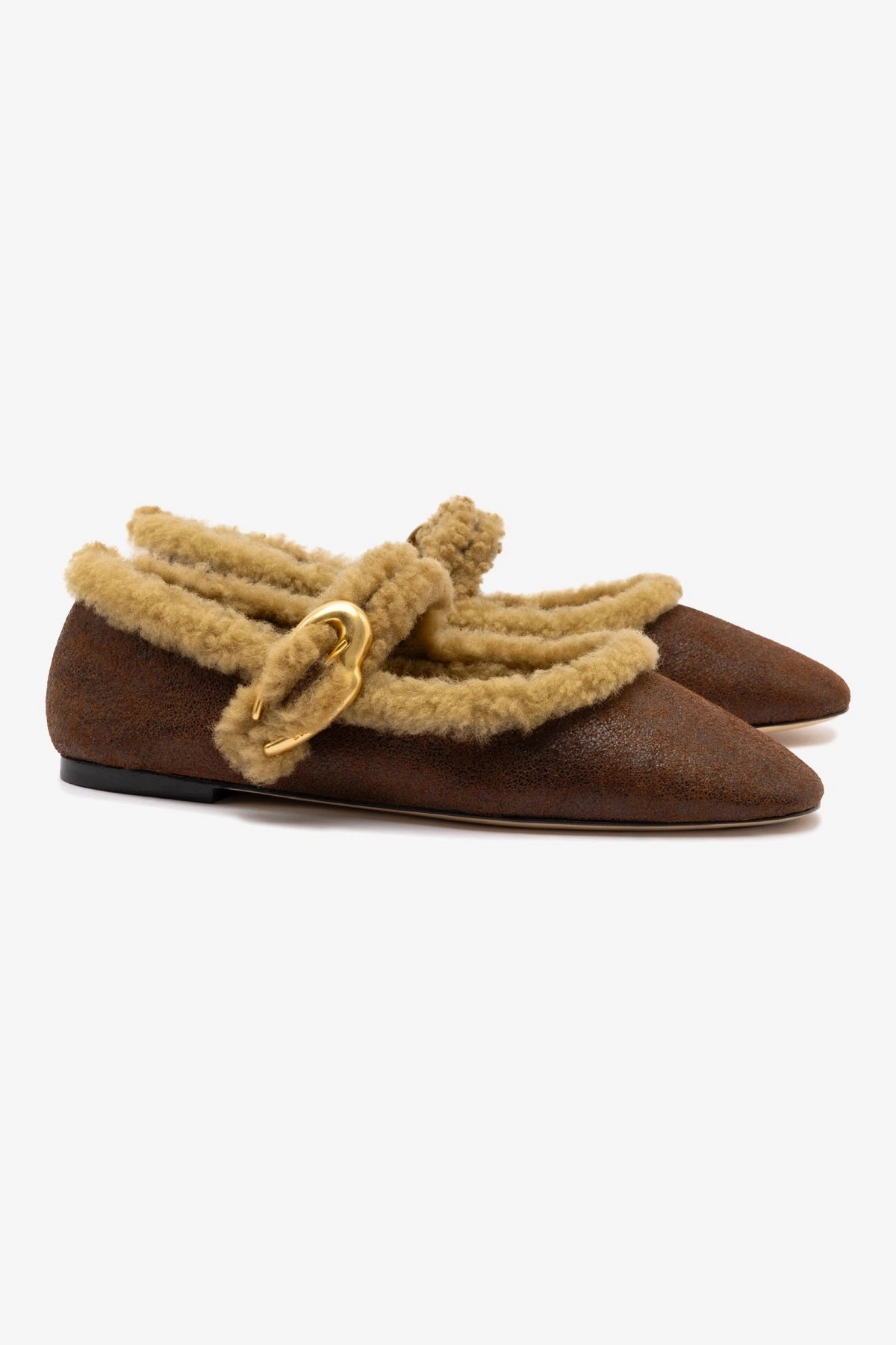 Odor Control Technology Verona Ballet Flat In Cocoa Leather And Natural Shearling