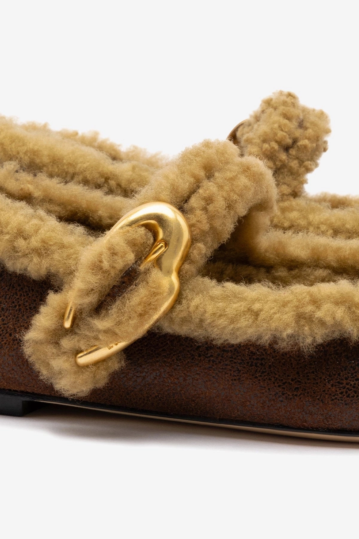 Verona Ballet Flat In Cocoa Leather And Natural Shearling Curve Hug