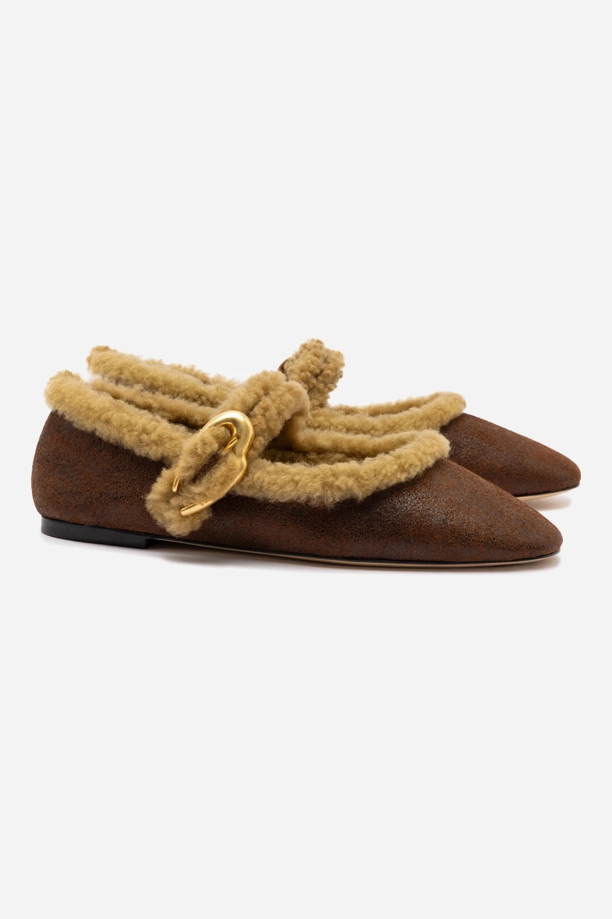 Verona Ballet Flat In Cocoa Leather And Natural Shearling Moisture Wicking Lining Stride Bold