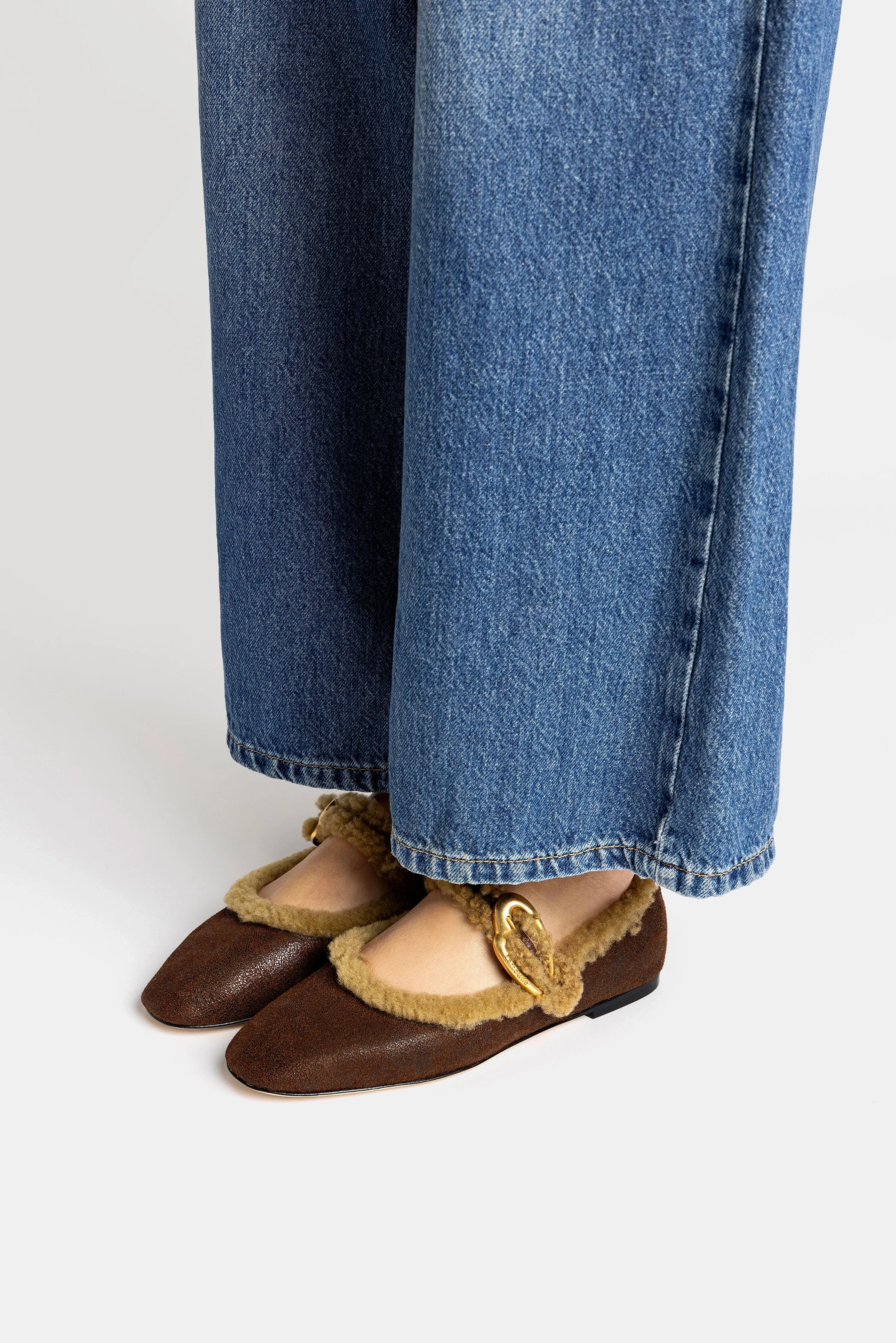 Street Glow Verona Ballet Flat In Cocoa Leather And Natural Shearling