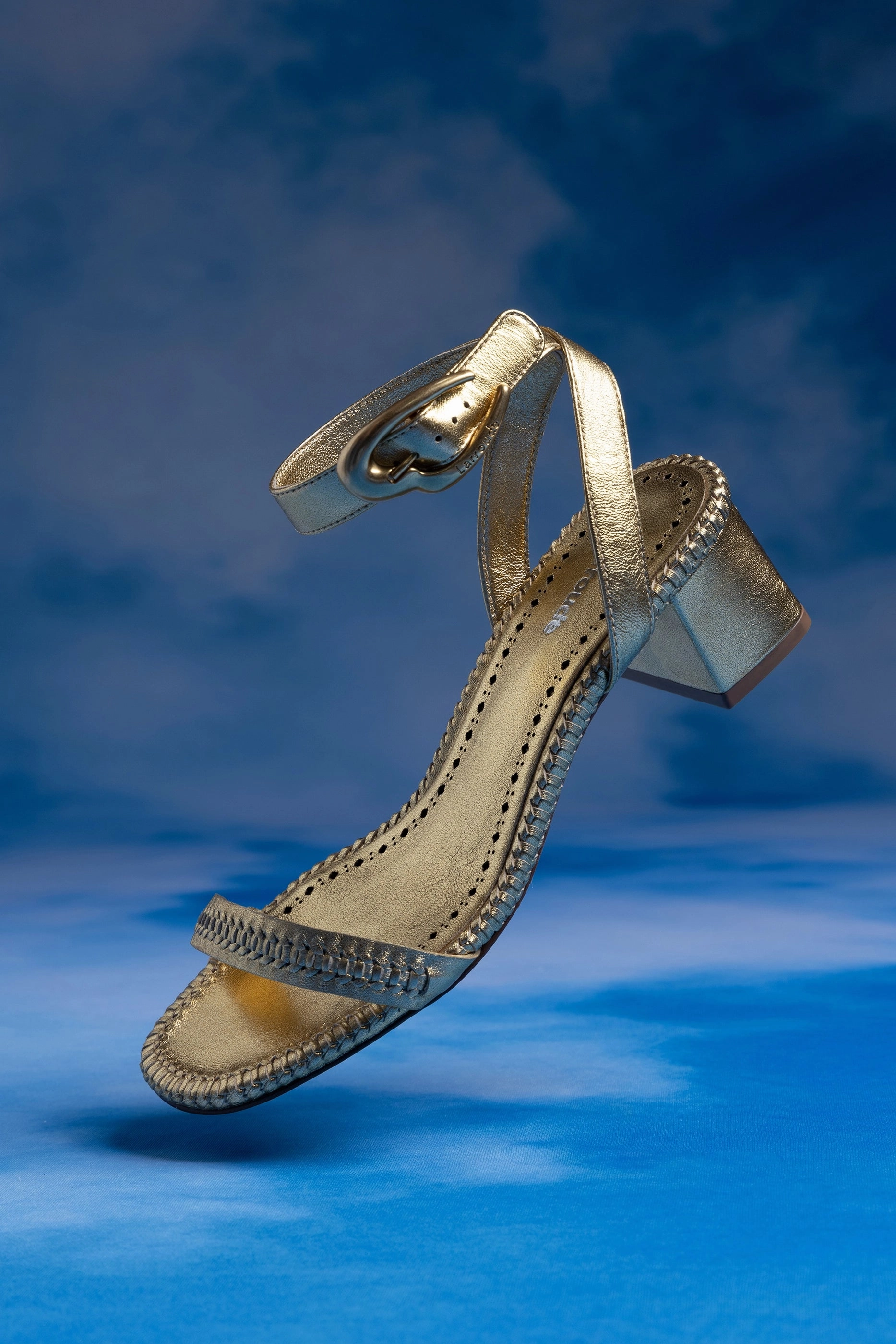 Verona Block Sandal In Gold Metallic Leather Comfort Padding Rich Jewel