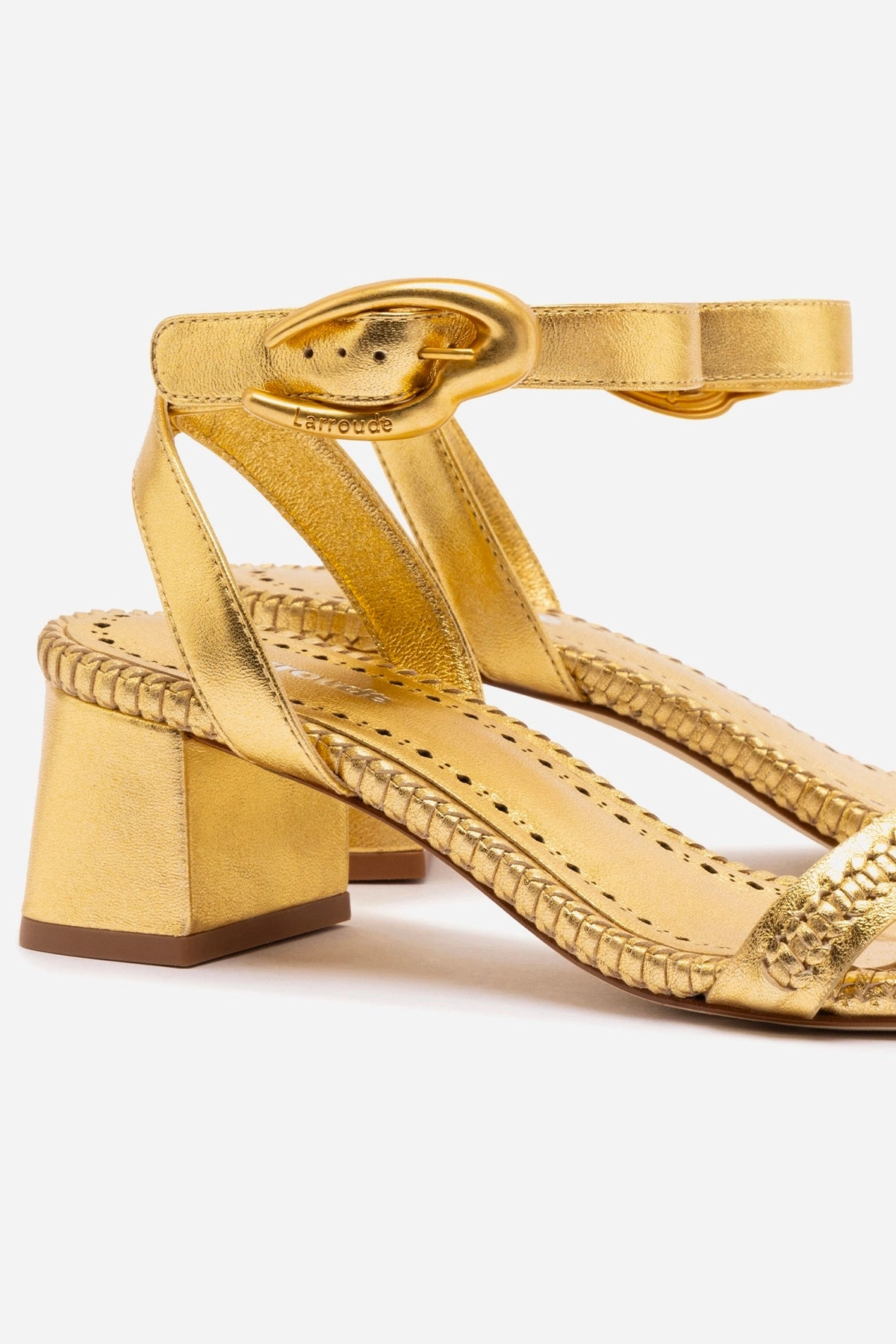 Verona Block Sandal In Gold Metallic Leather Court Grip