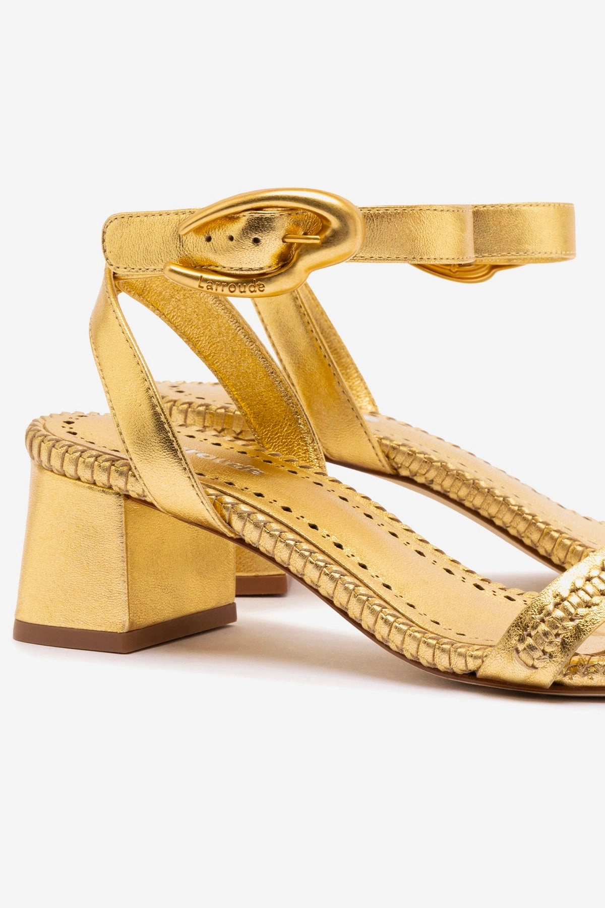 Spring Jump Verona Block Sandal In Gold Metallic Leather