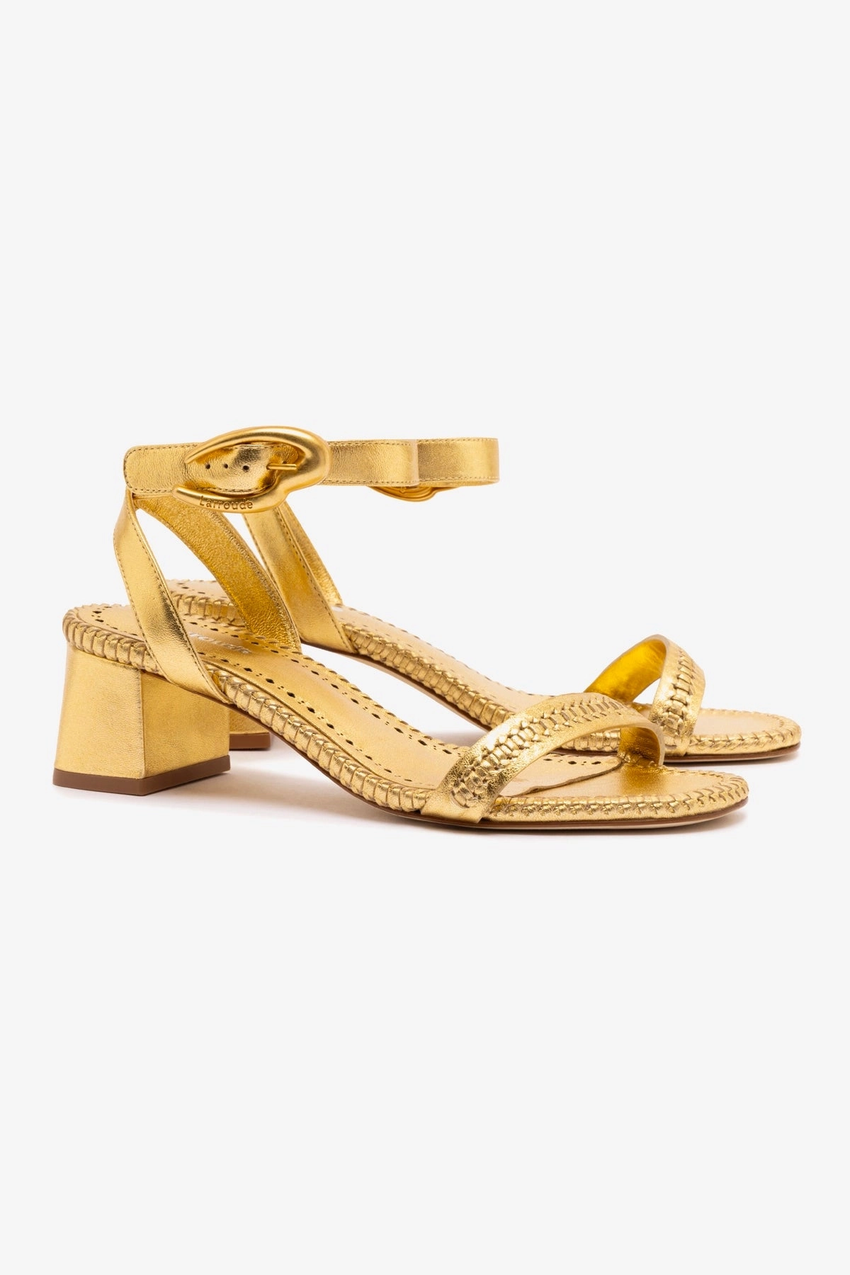 Verona Block Sandal In Gold Metallic Leather mud proof
