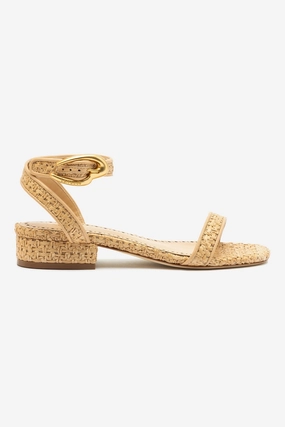 Anti Odor Gym Workout Verona Flat Sandal In Beige Leather and Natural Raffia