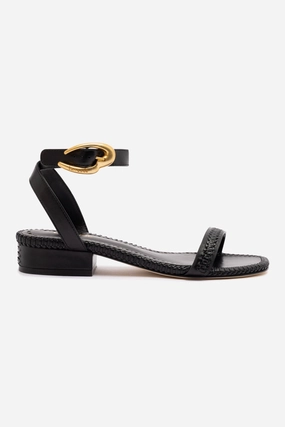 Wide Base Wind Safe Verona Flat Sandal In Black Leather