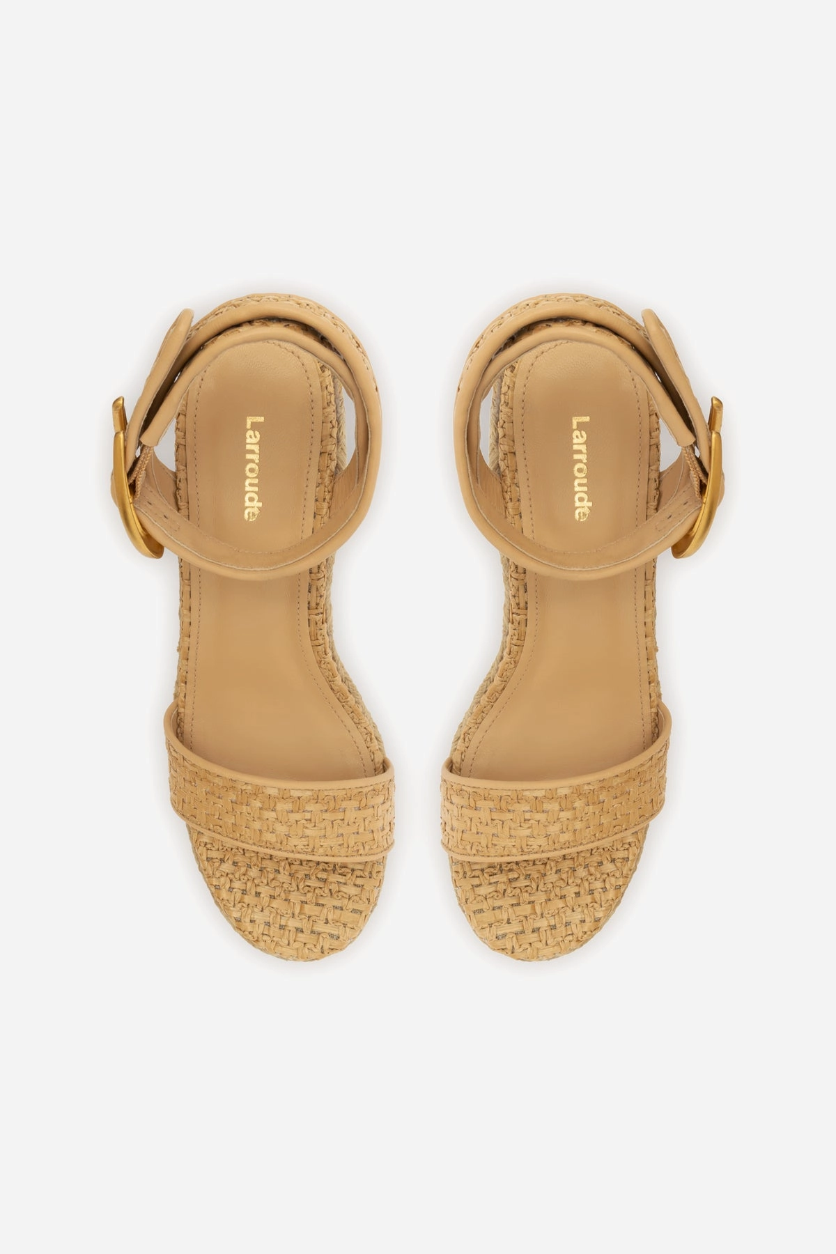 Star Shine Padded Verona Low Wedge In Beige Leather and Natural Raffia