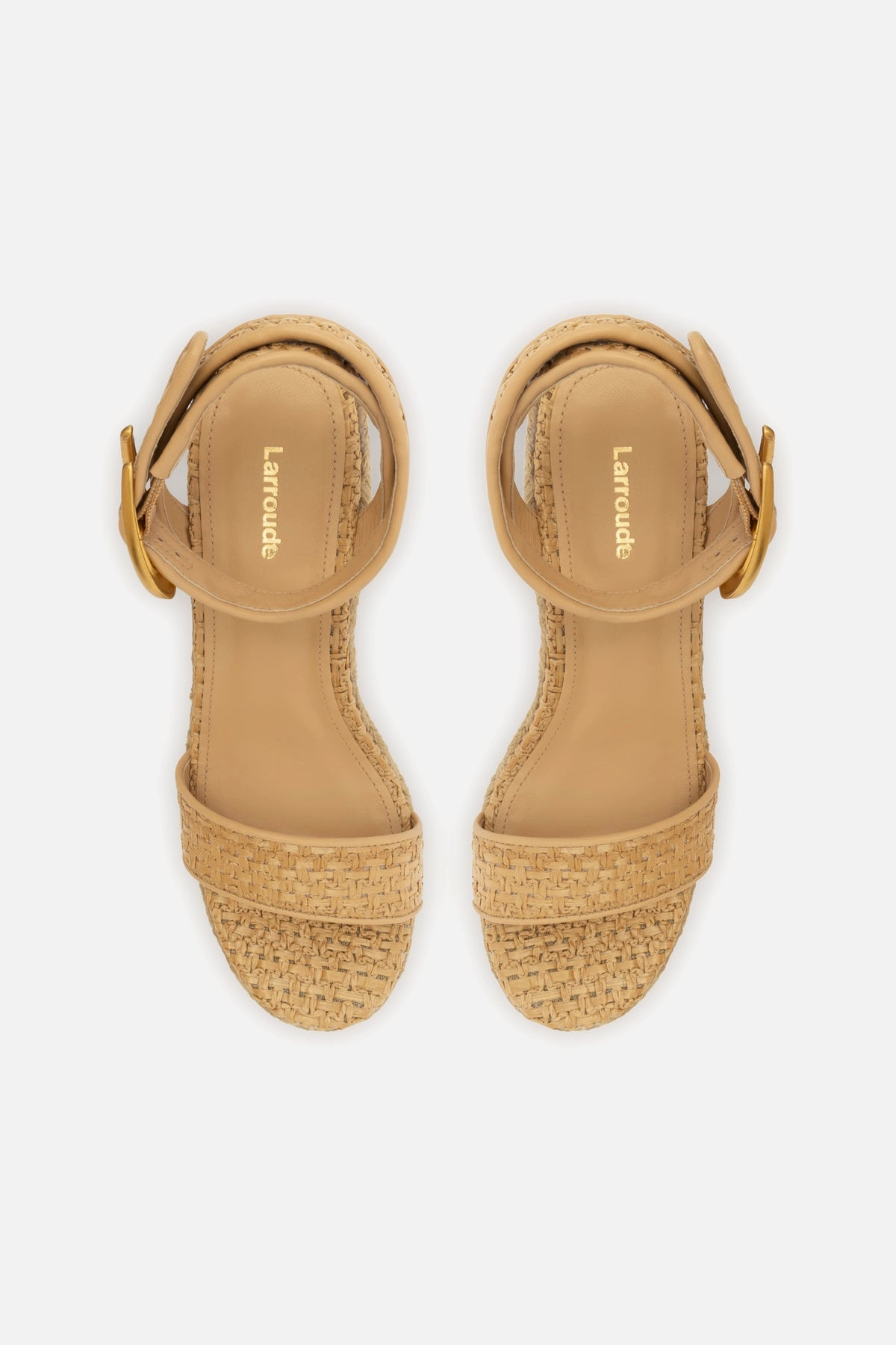 Verona Low Wedge In Beige Leather and Natural Raffia Denim Cool Multi Directional Tread Pattern