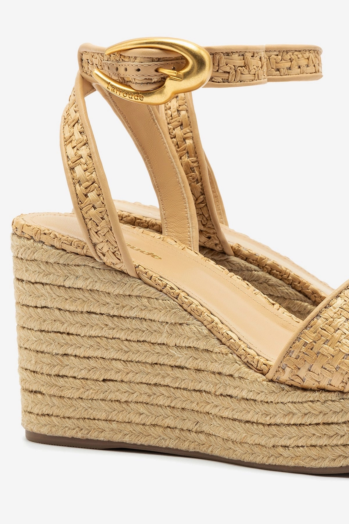 Verona Low Wedge In Beige Leather and Natural Raffia Game Fit All Day Comfort Fit
