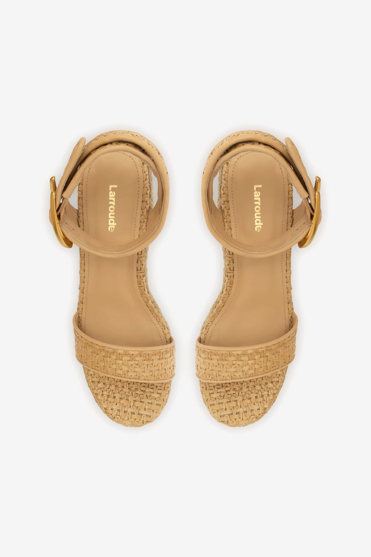 Low Top Verona Low Wedge In Beige Leather and Natural Raffia