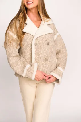 Presley Mixed Color Mini Pompom Jacket in Beige Combo Anti Pilling Double Layered Hood Assembly
