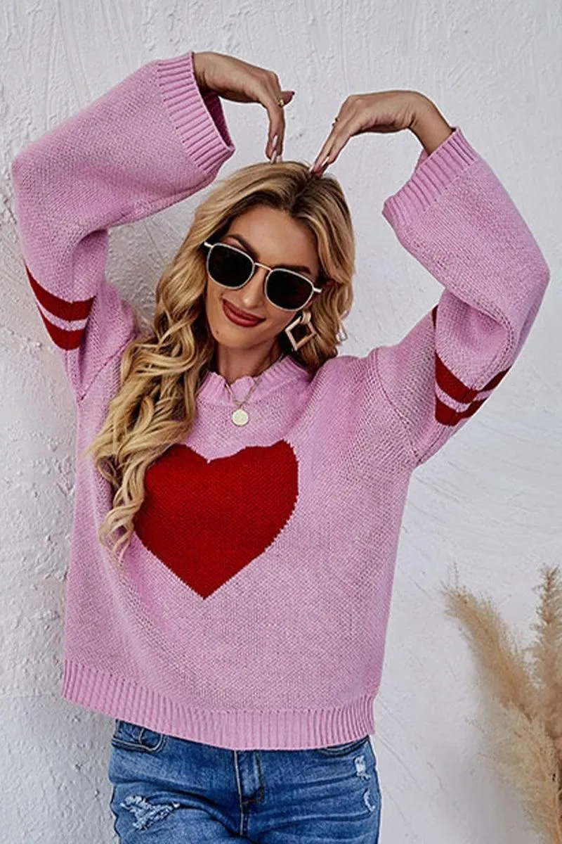 WOMEN OVERSIZED HEART PRINTING RIBBED PULLOVER TOP DropShoulderConstruction Quick Dry Tech