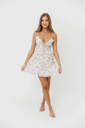 Taya Corset Tiered Mini Dress in Poppy Rose *Final-Sale* Satin-Finish Calm Silhouette