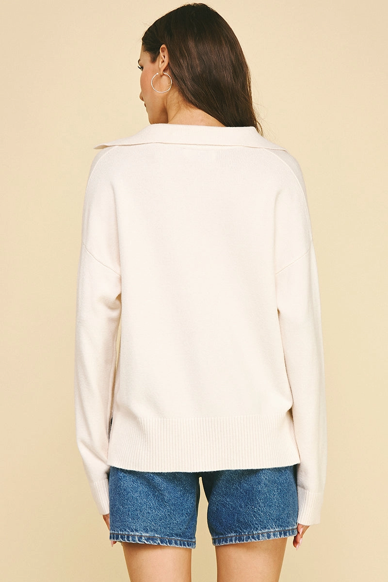 BreathableBackVents Cream Collar Knit Sweater
