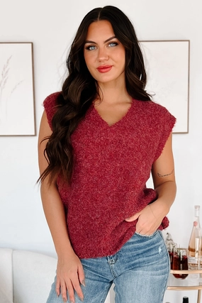 Cozy Embrace Sweater Vest (Burgundy) SoftBrushed