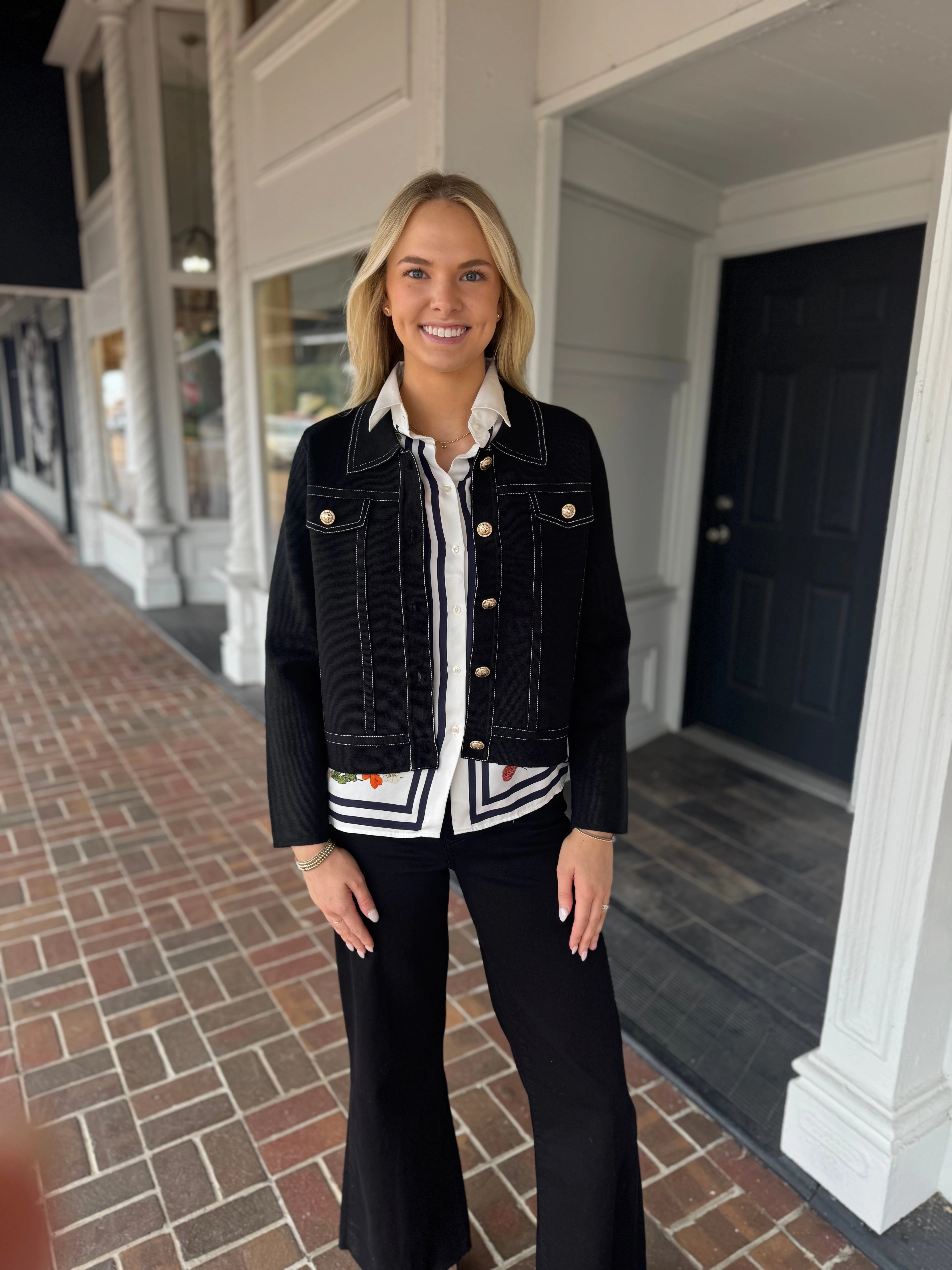 Vilagallo Black Button Pocket Sweater Trendy Look CompactSize