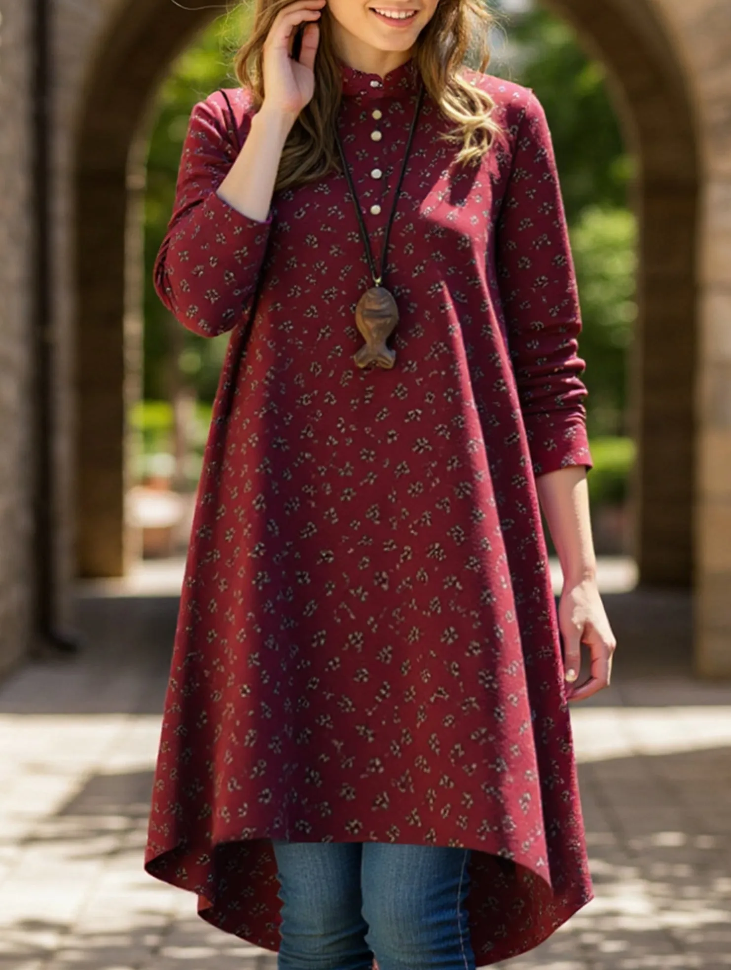 Shrinkage Prevention Treatment Vintage long-sleeved floral print shirt