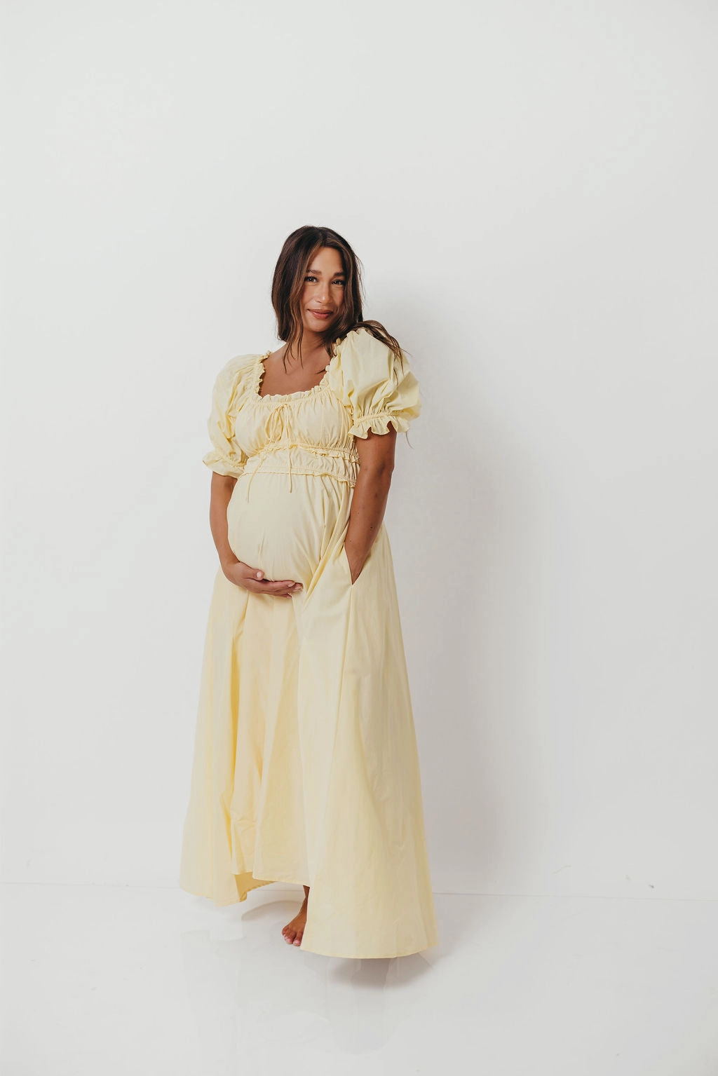 Sydnee Cotton Maxi Dress in Butter Yellow - Bump Friendly Calm Silhouette