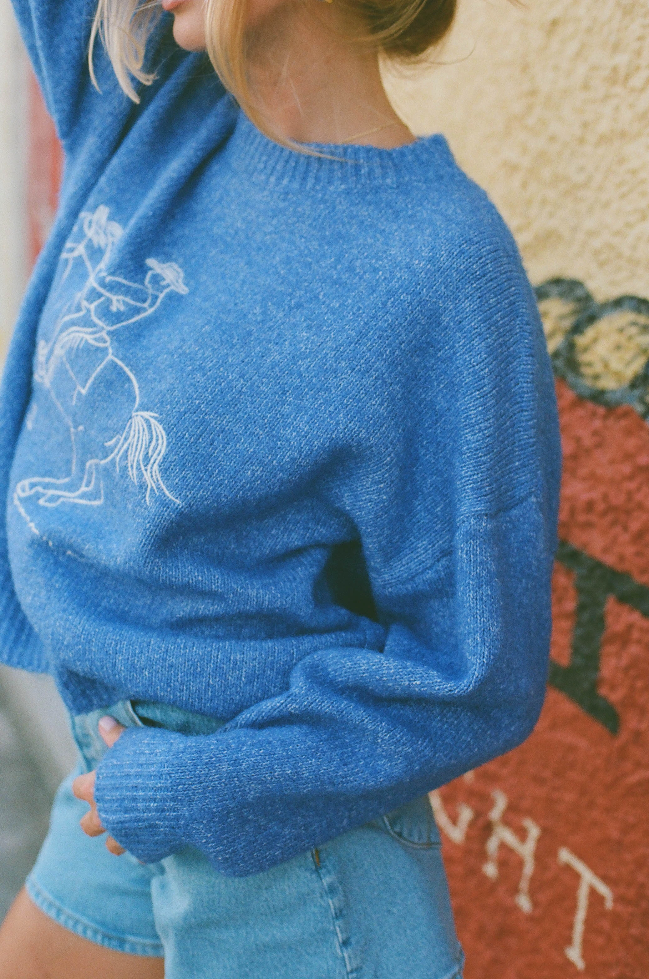 AirflowVents Virginia Embroidered Cowboy Knit Sweater in Royal