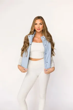 Ribbed Trim Details Viv Puffer Vest in Baby Blue