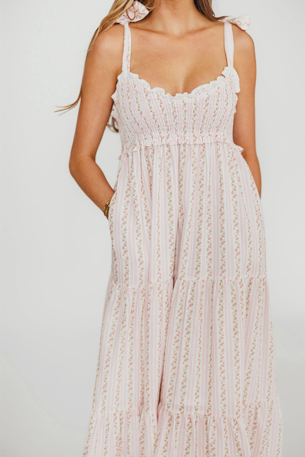 Vivienne Maxi Sundress in Ivory/Pink Floral Blush Glow Festive Wear