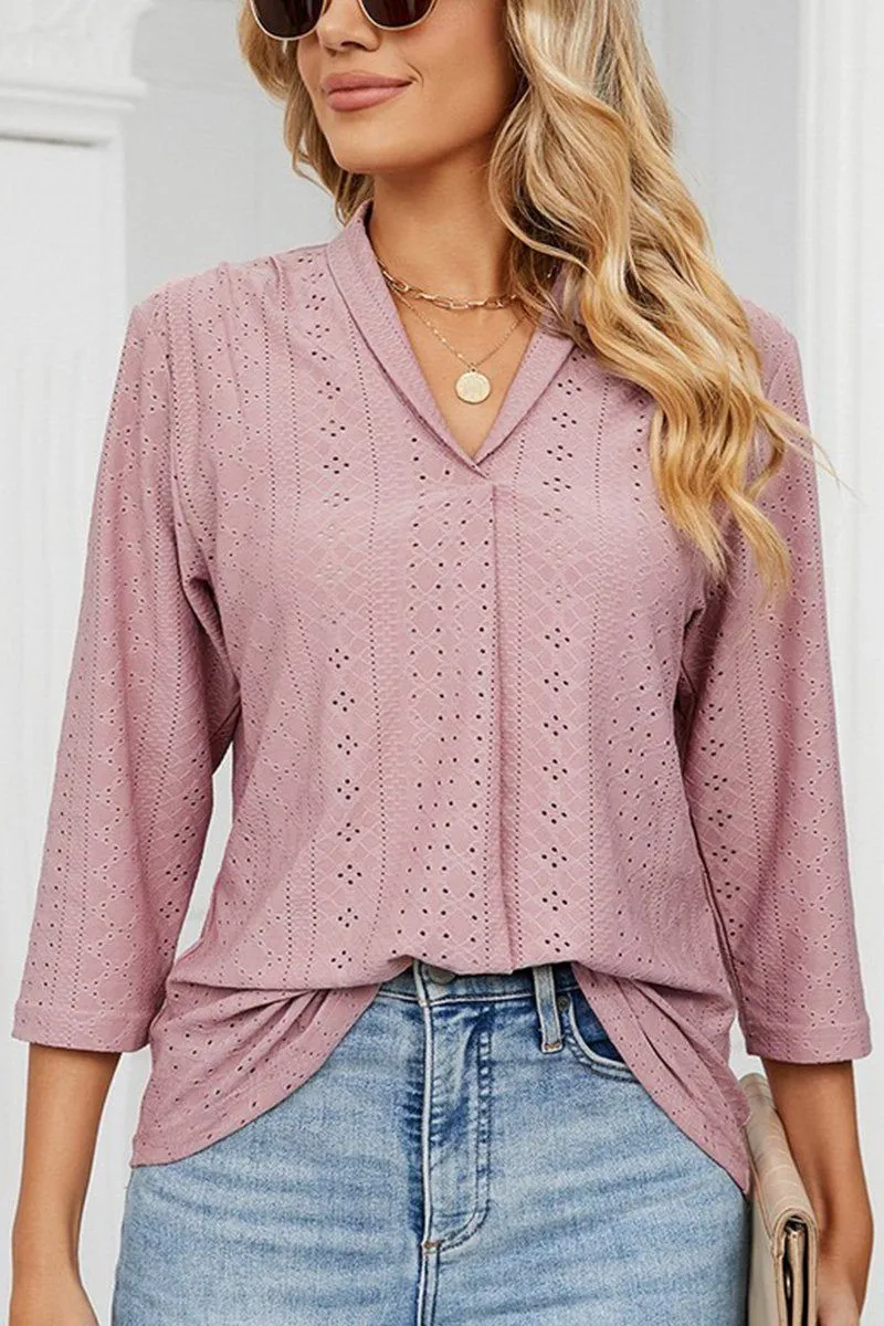 WOMEN EYELET COLLARED 3/4 SLEEVED BLOUSE TOP Reflective Safety Trim CompressionSupportWeave