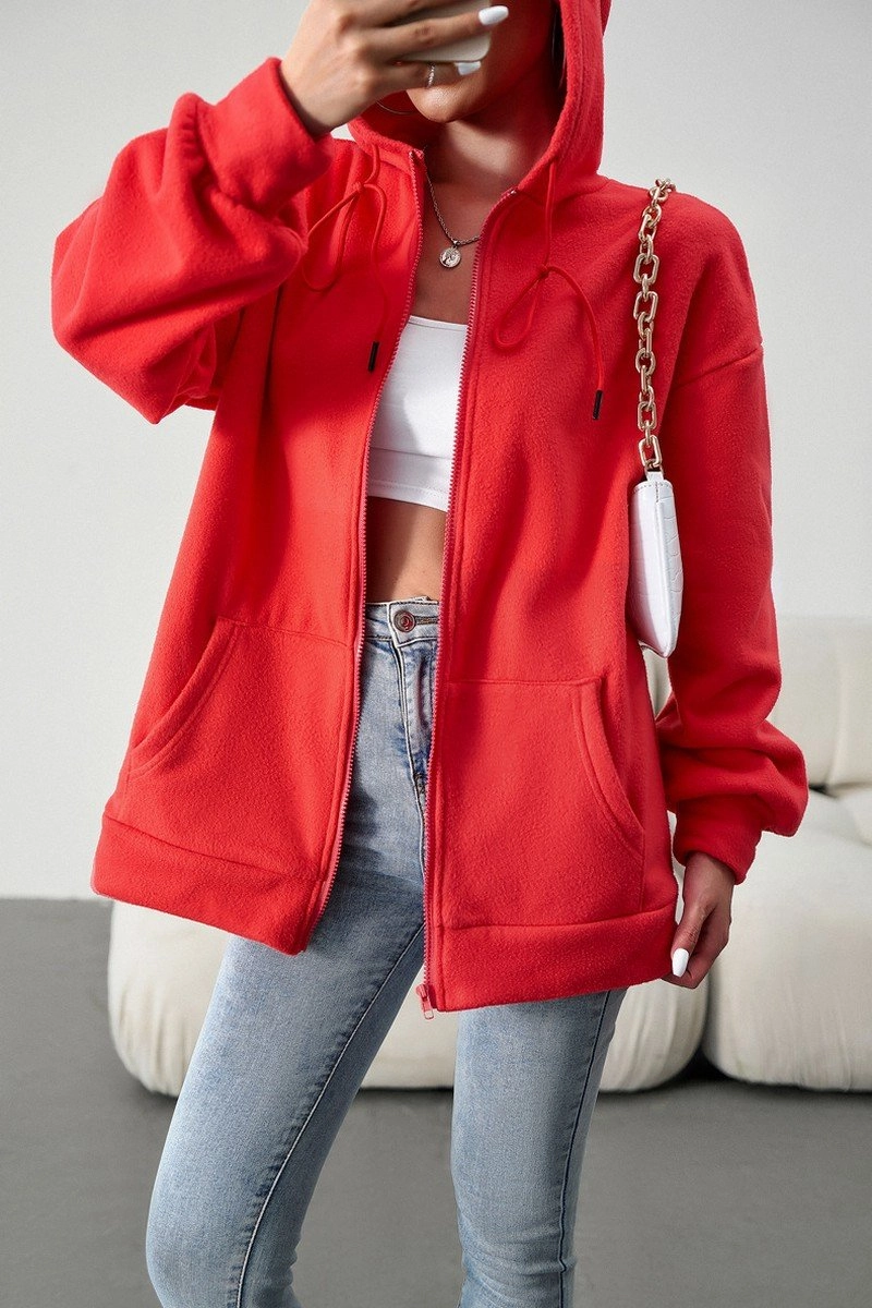 Fray Resistant Edges WOMEN OVERSIZED LOOSE FIT ZIP UP HOODIE JACKET
