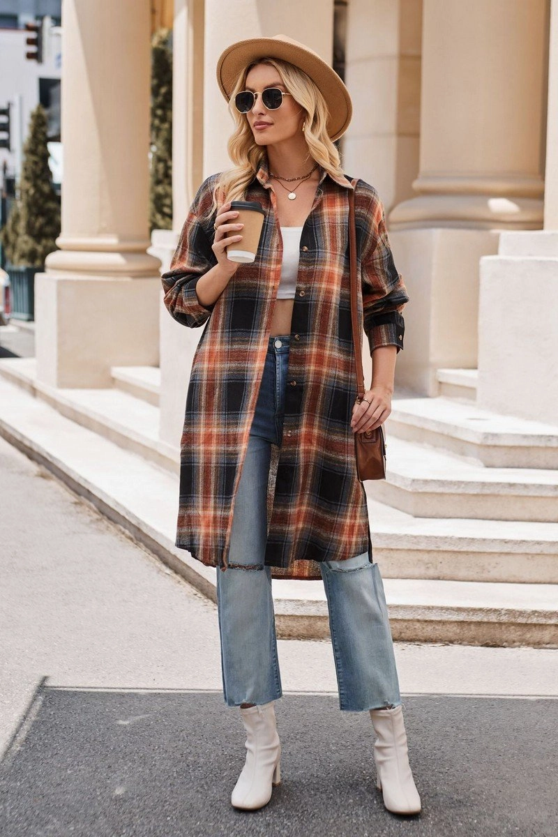 LowImpact Manufacturing WOMEN CLASSIC PLAID PATTERN LONG LENGTH SHACKET