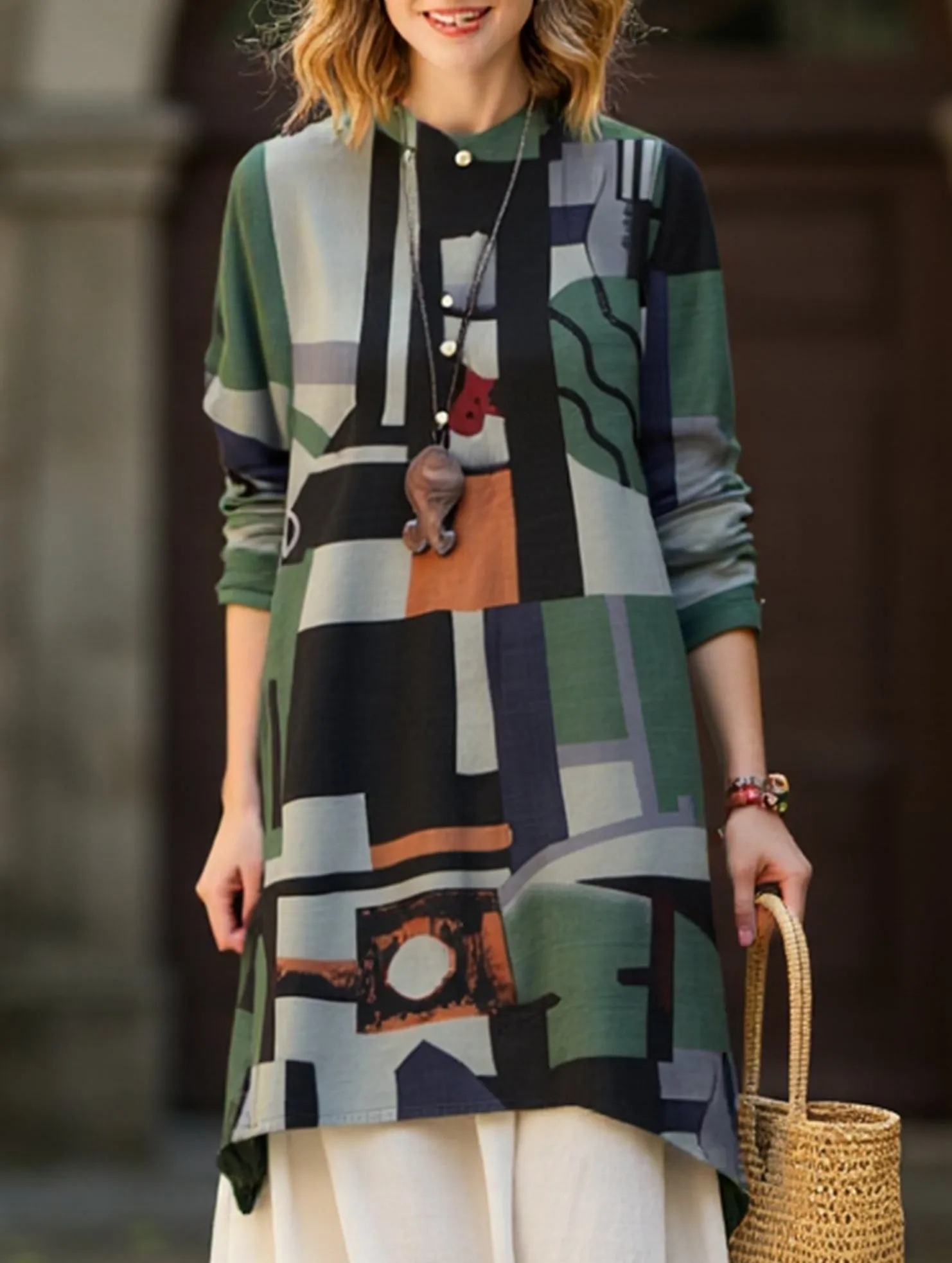 LowMaintenance Fabric sporty wear Loose casual bohemian mid-length shirt