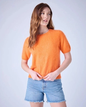 Amaya Brushed Cashmere Round Neck Sweater Tumeric Lightweight Knit Non Irritating Seam Finish
