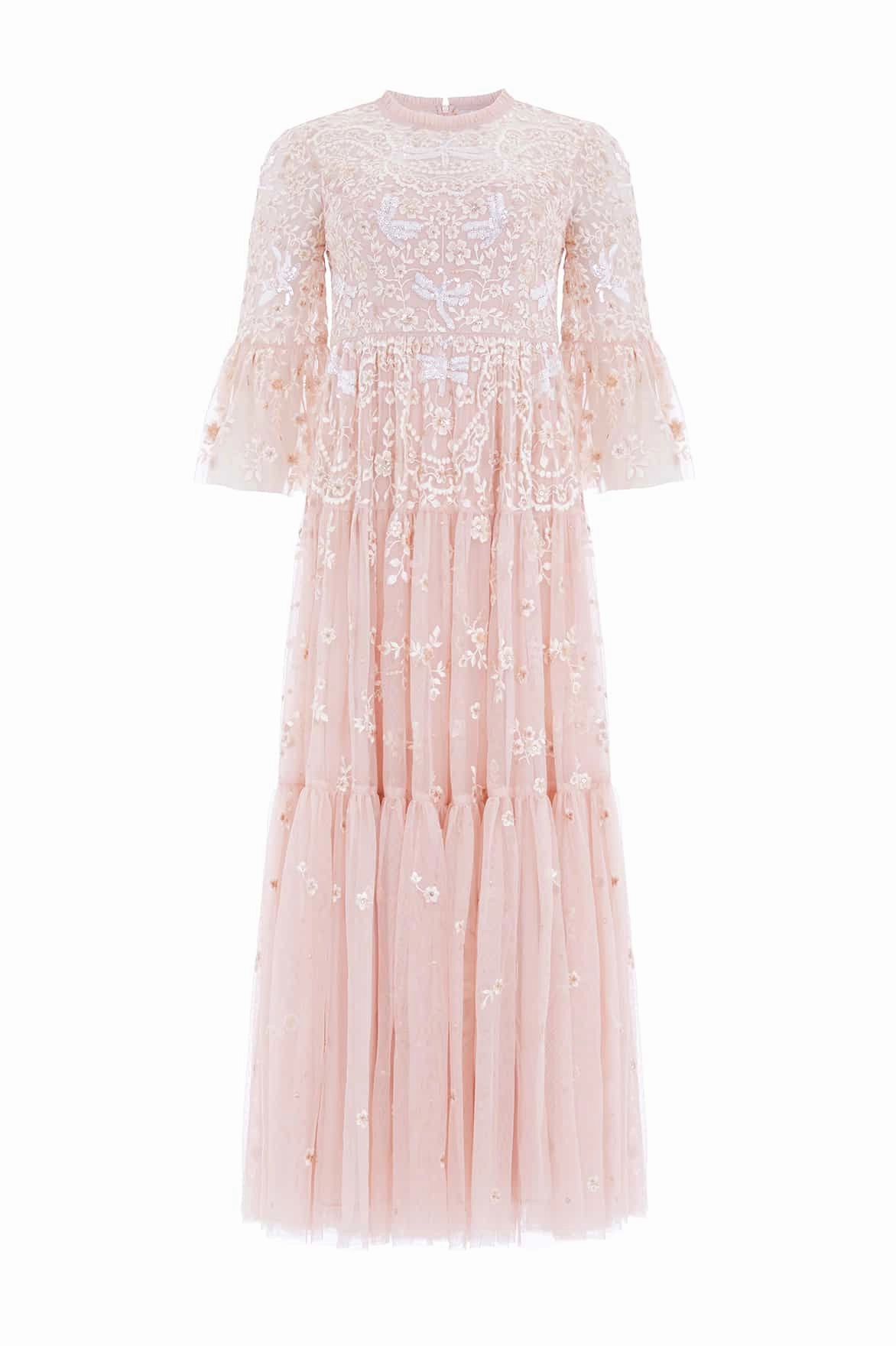 Flattering Fit Wear Easy Texture Dragonfly Garden Ankle Gown