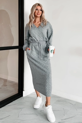Modern Silhouette Biodegradable Fiber Blend What Matters Most Quilted Sweater & Skirt Set (Heather Grey)