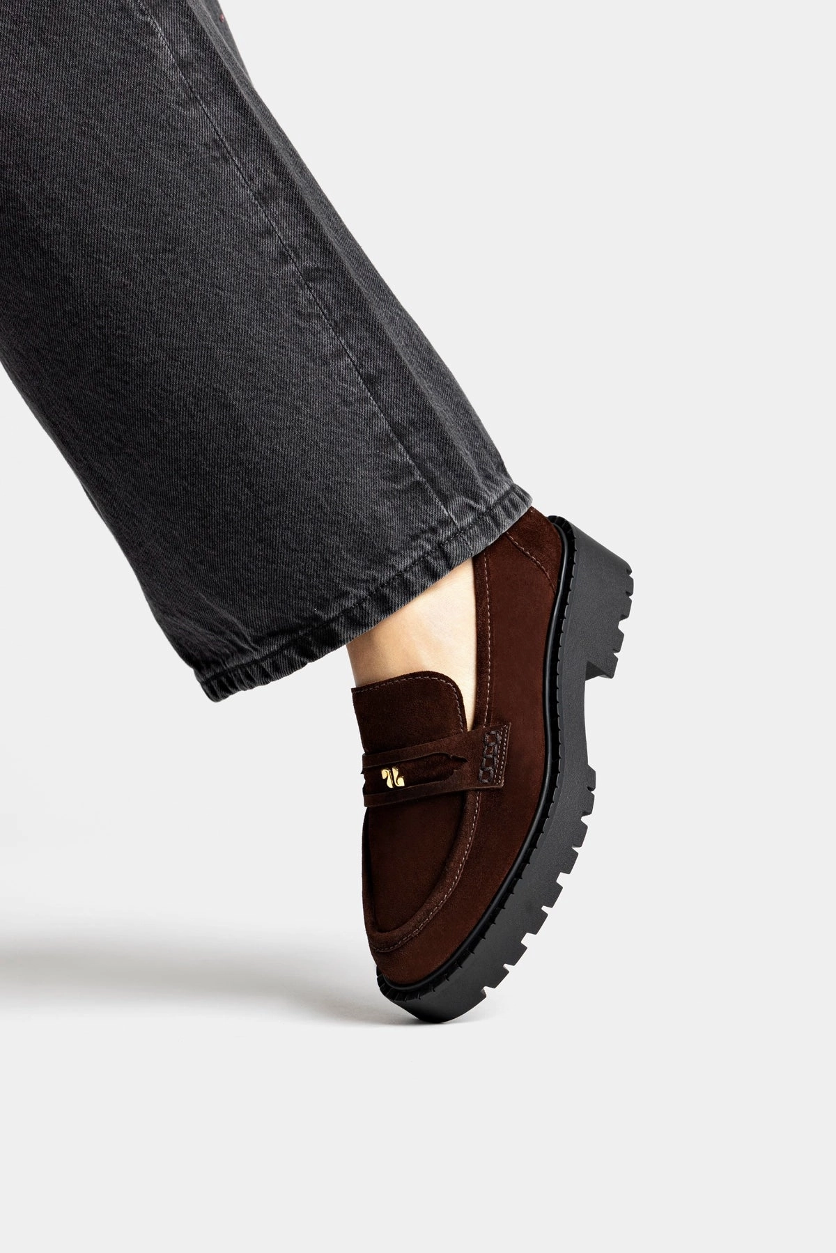 Odor Control Insole Lift Up Suki Lugsole Loafer In Brown Suede