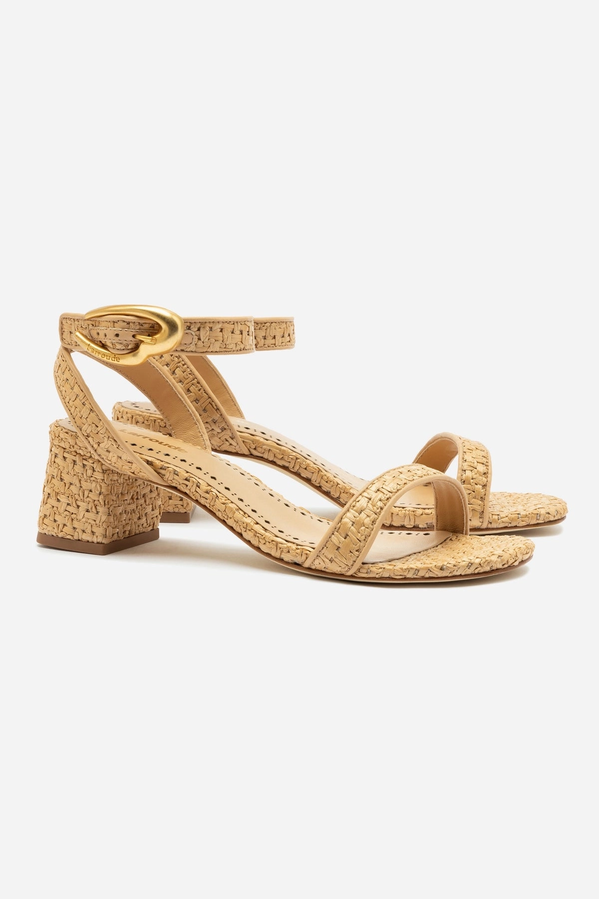Verona Block Sandal In Beige Leather and Natural Raffia Dry Base Thermoformed Heel Counter