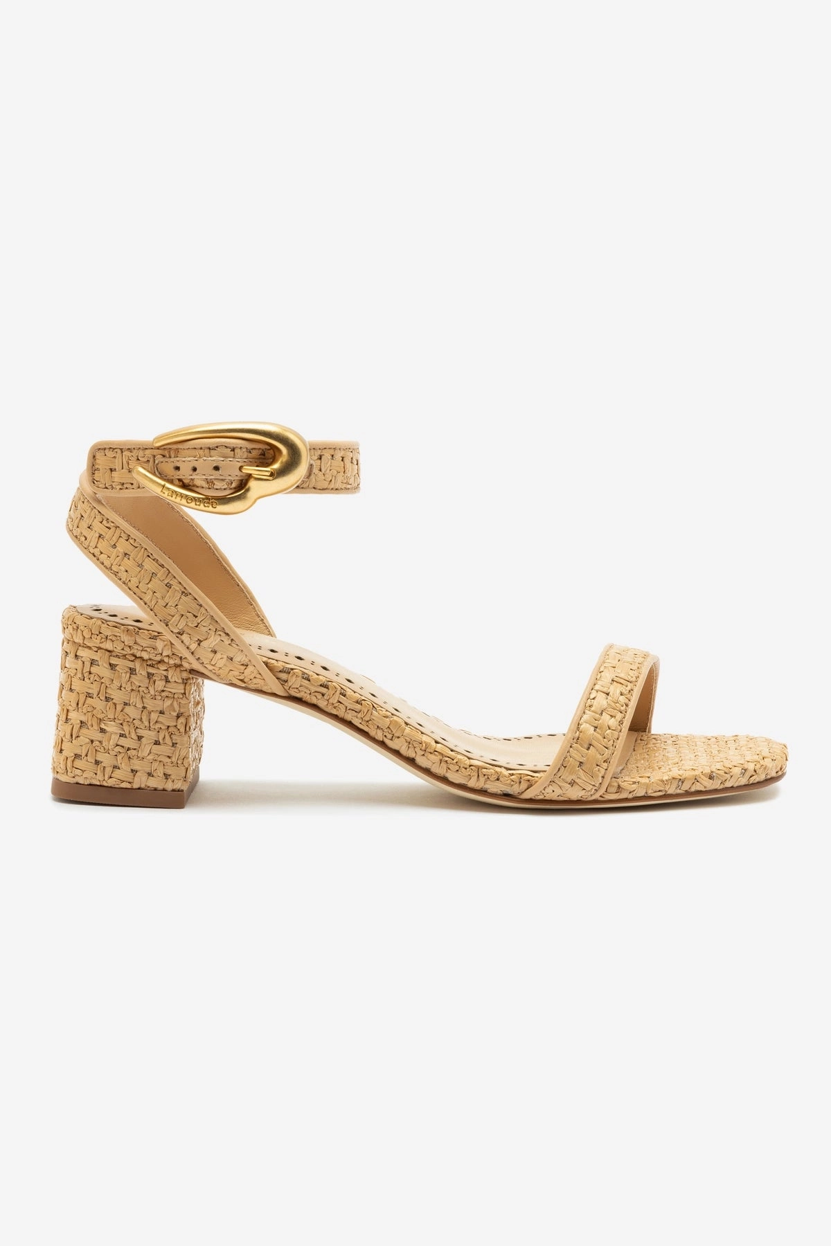 Verona Block Sandal In Beige Leather and Natural Raffia High Rebound Midsole Foam