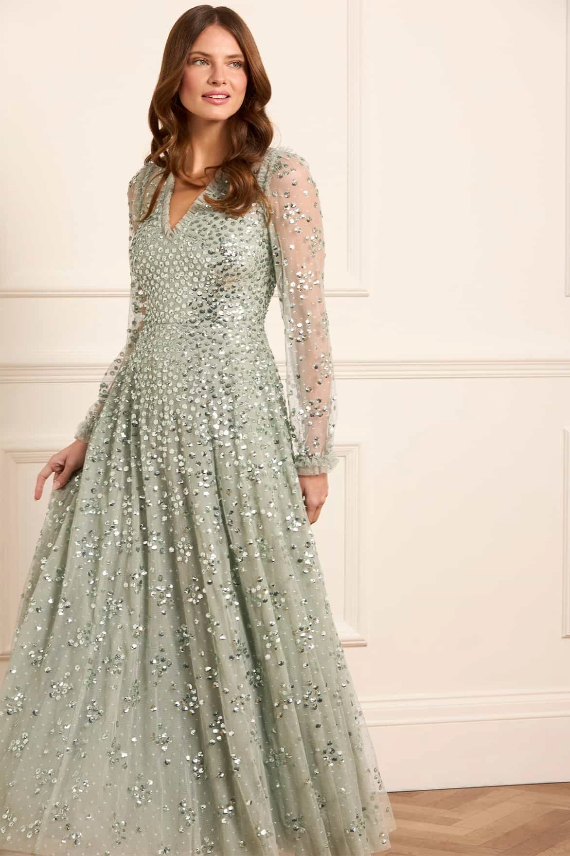 Fashionable Style Soft Harmony Leila Dot V-Neck Ankle Gown