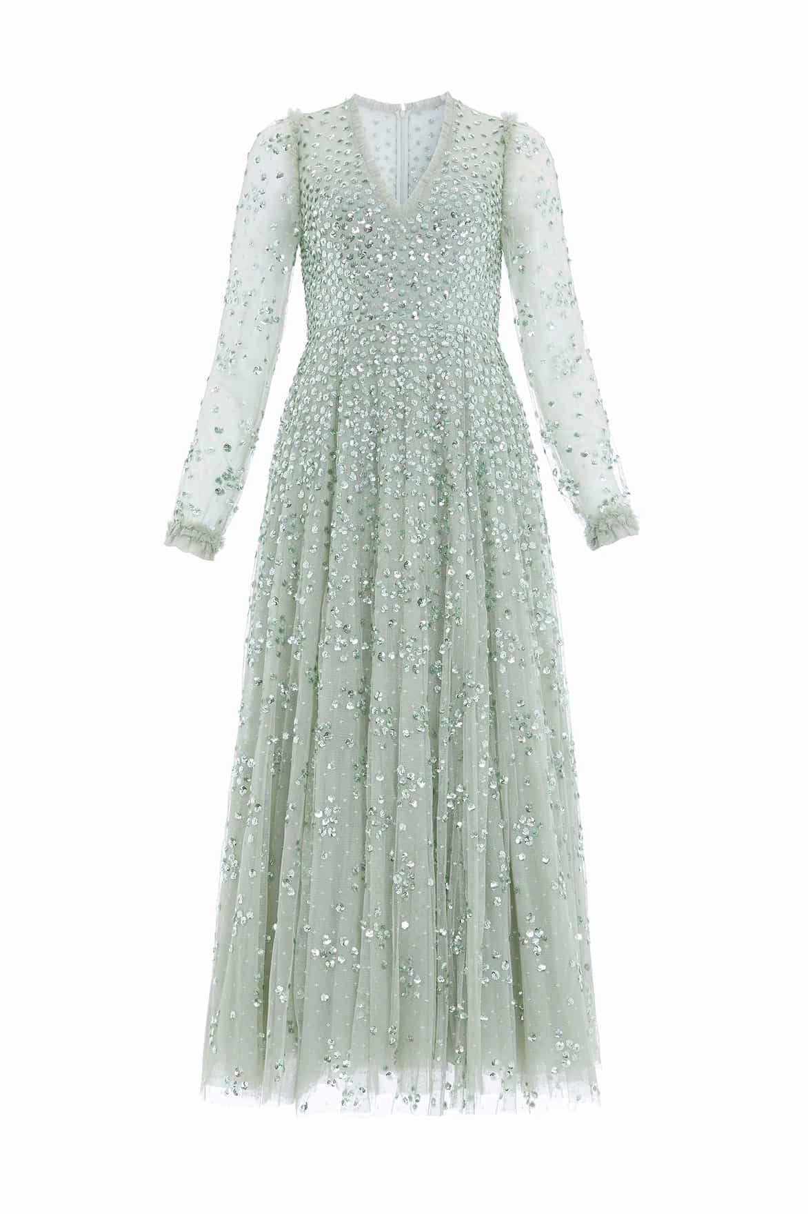 Flattering Shape Design Leila Dot V-Neck Ankle Gown