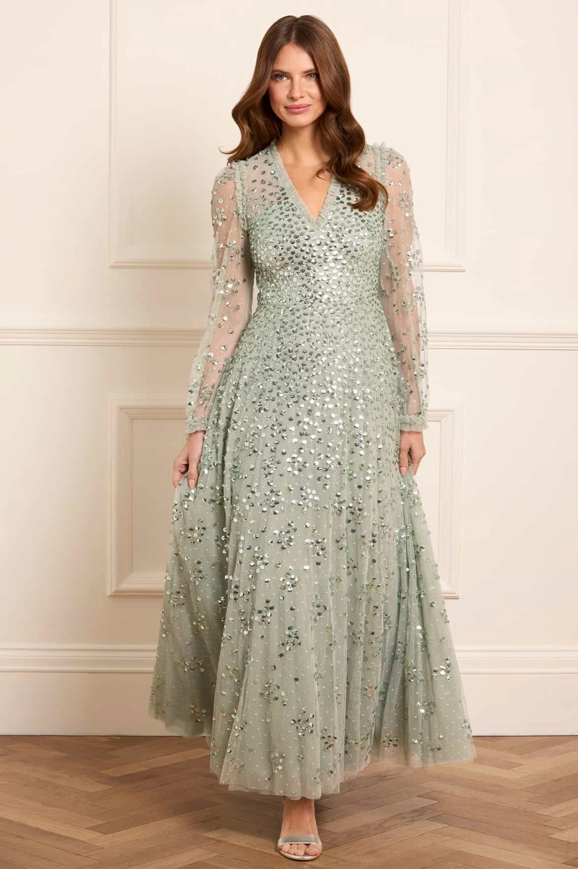 City Ready Effortless Layering Leila Dot V-Neck Ankle Gown