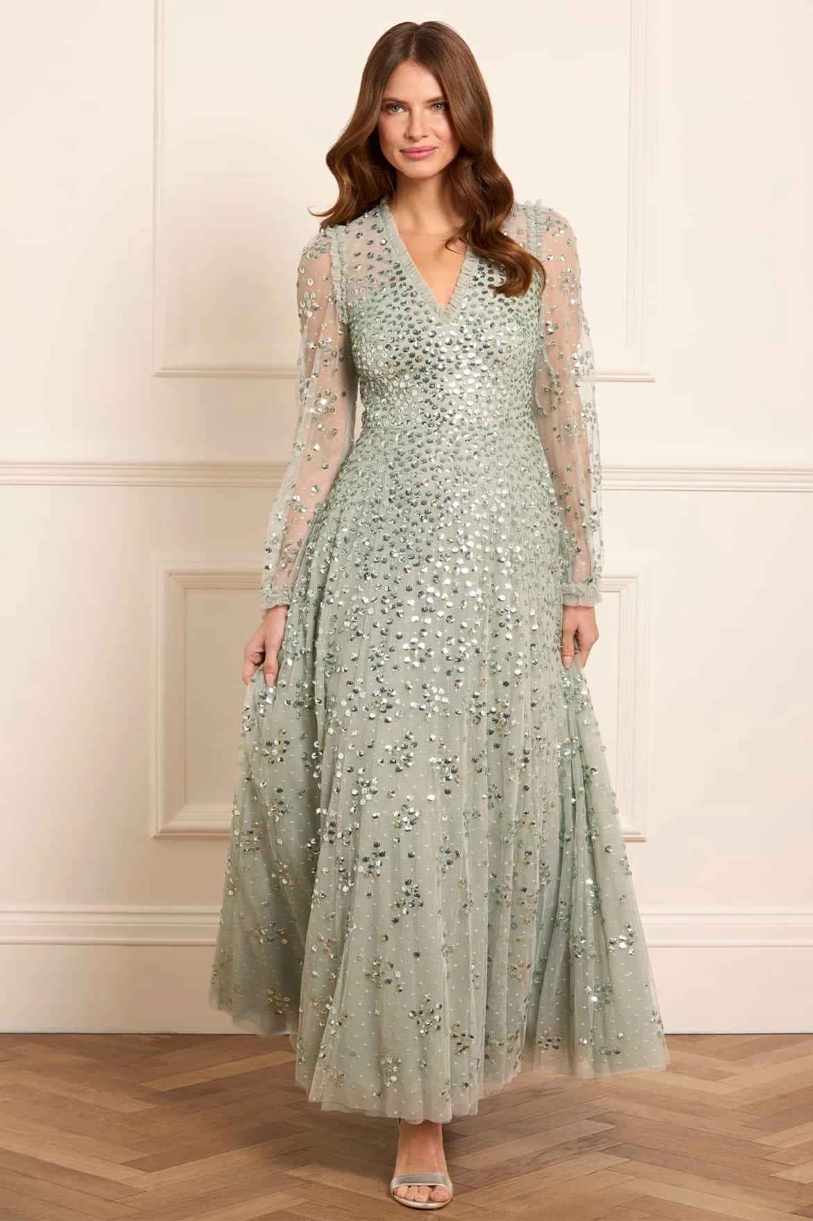 Leila Dot V-Neck Ankle Gown Chic Spirit