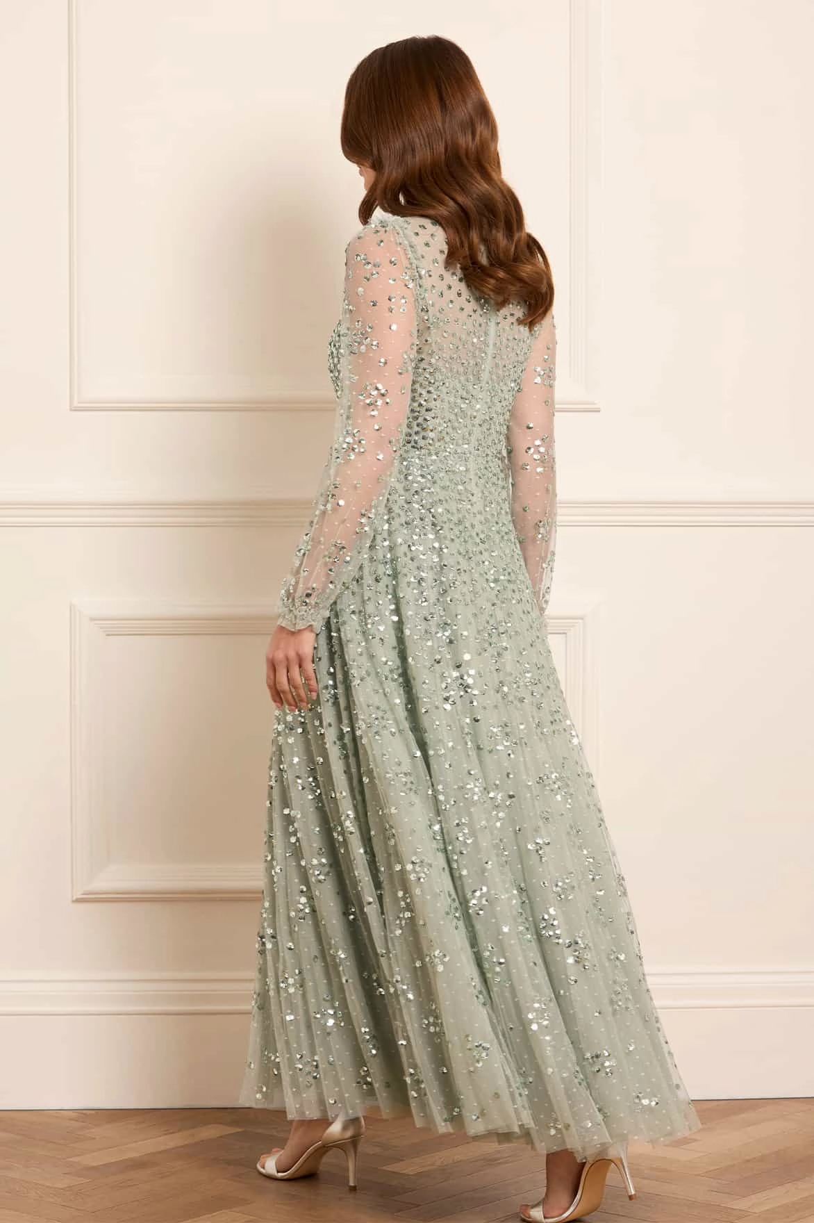 Leila Dot V-Neck Ankle Gown Climate-Adaptive Quilted-Lining