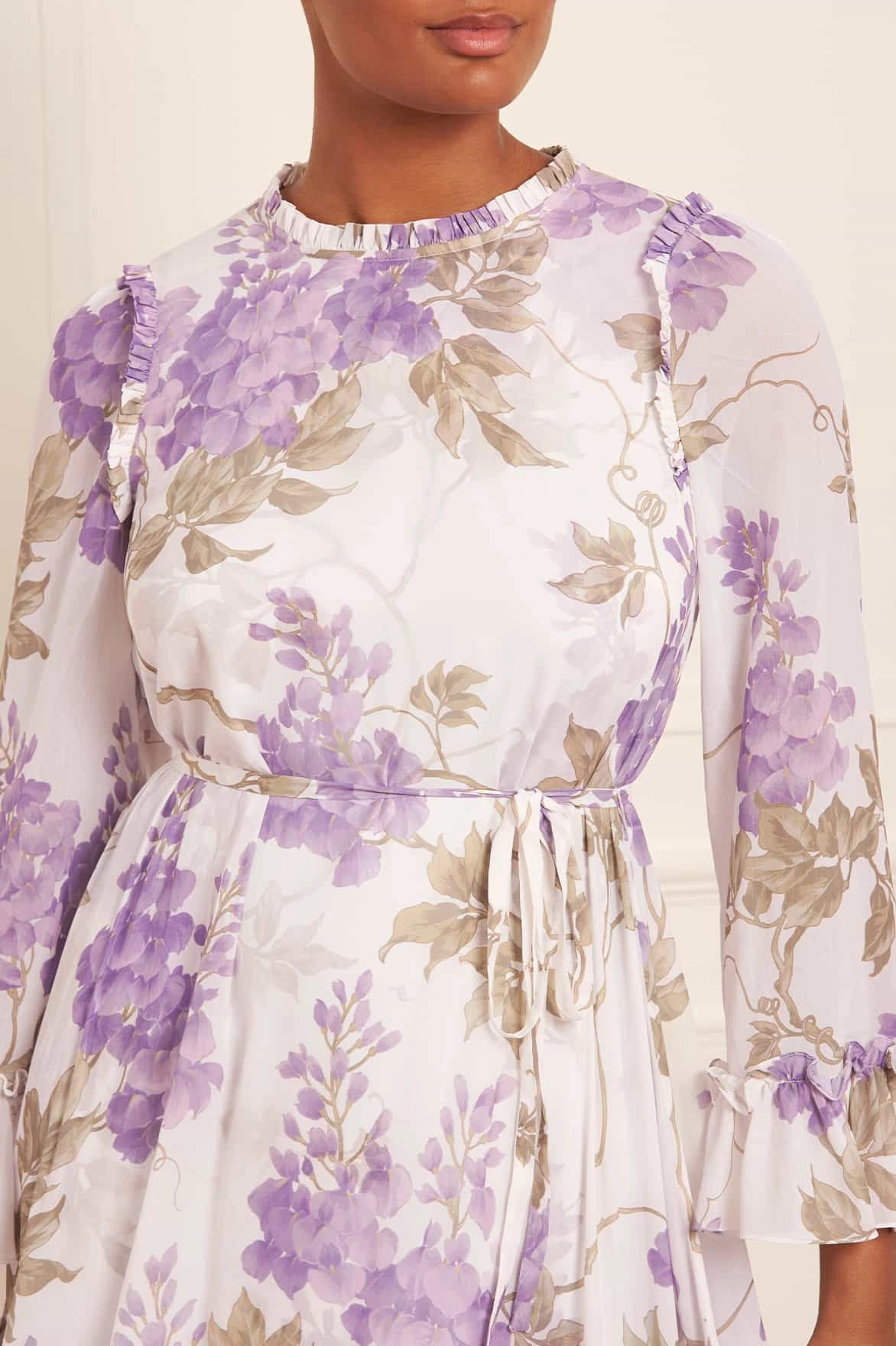 Date-Night Tailored Fit Wisteria Chiffon Round Neck Ankle Gown