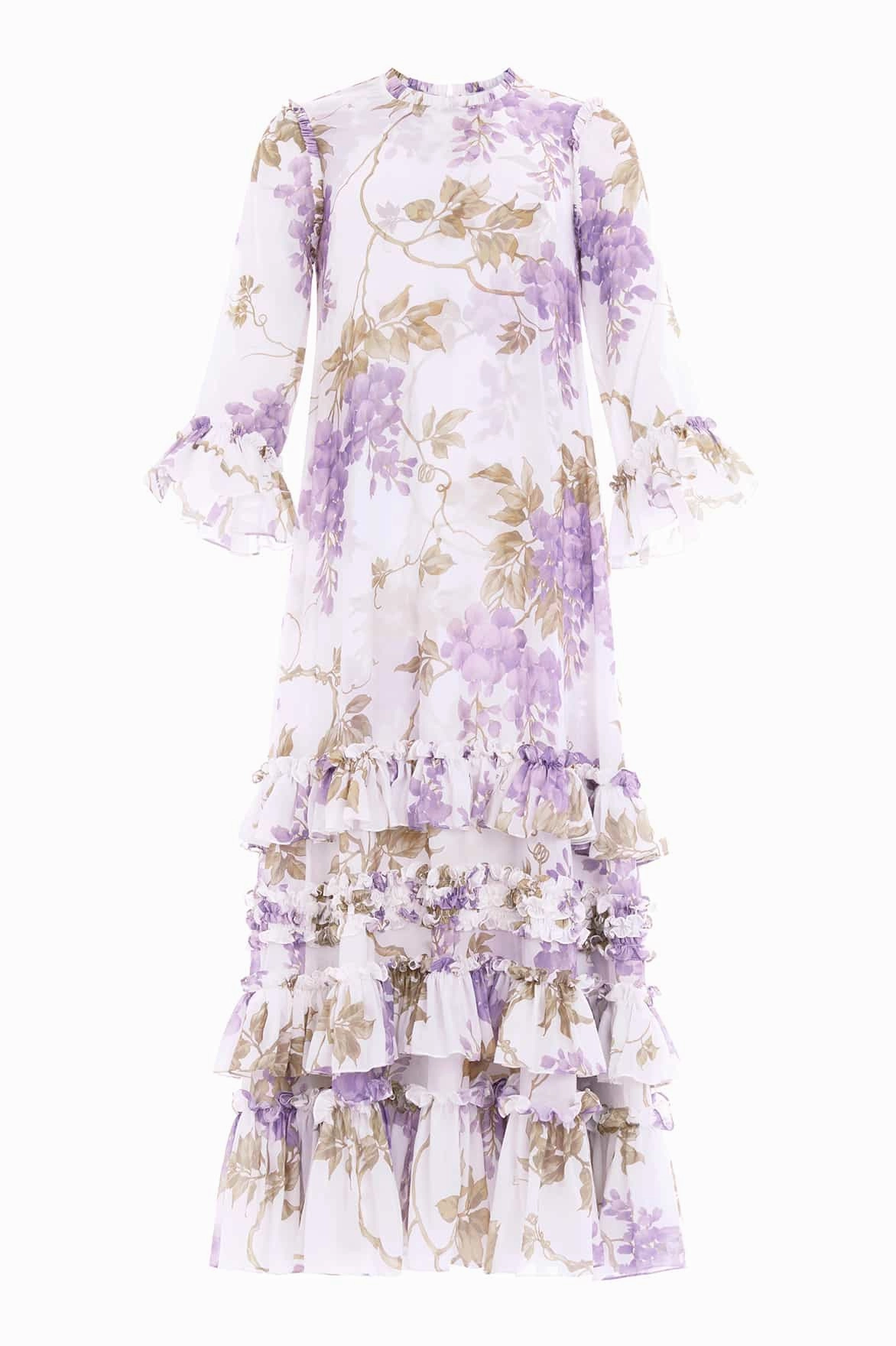 Wisteria Chiffon Round Neck Ankle Gown Heart Tone